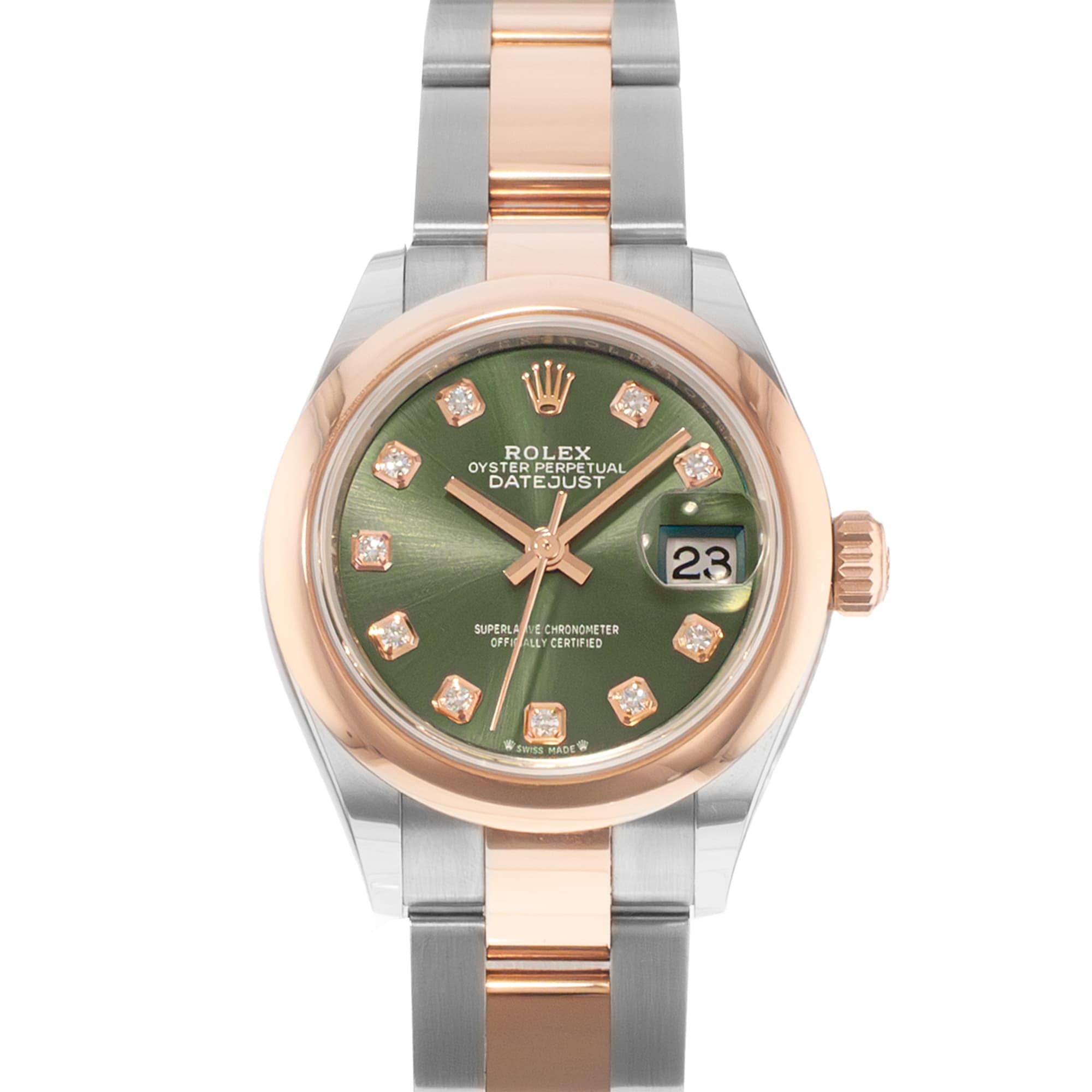 Rolex Datejust 28 279161 Diamond Green Steel Rose Gold Oyster Ladies Watch 2024