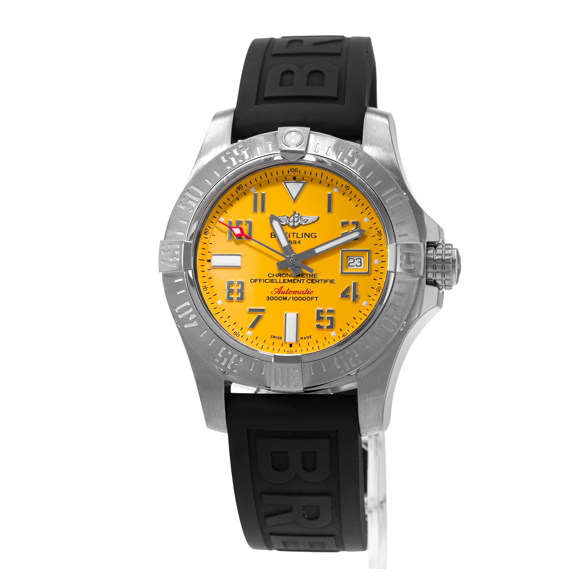 Breitling Avenger II Seawolf A17331 45mm Yellow Steel Rubber Mens Watch 2015