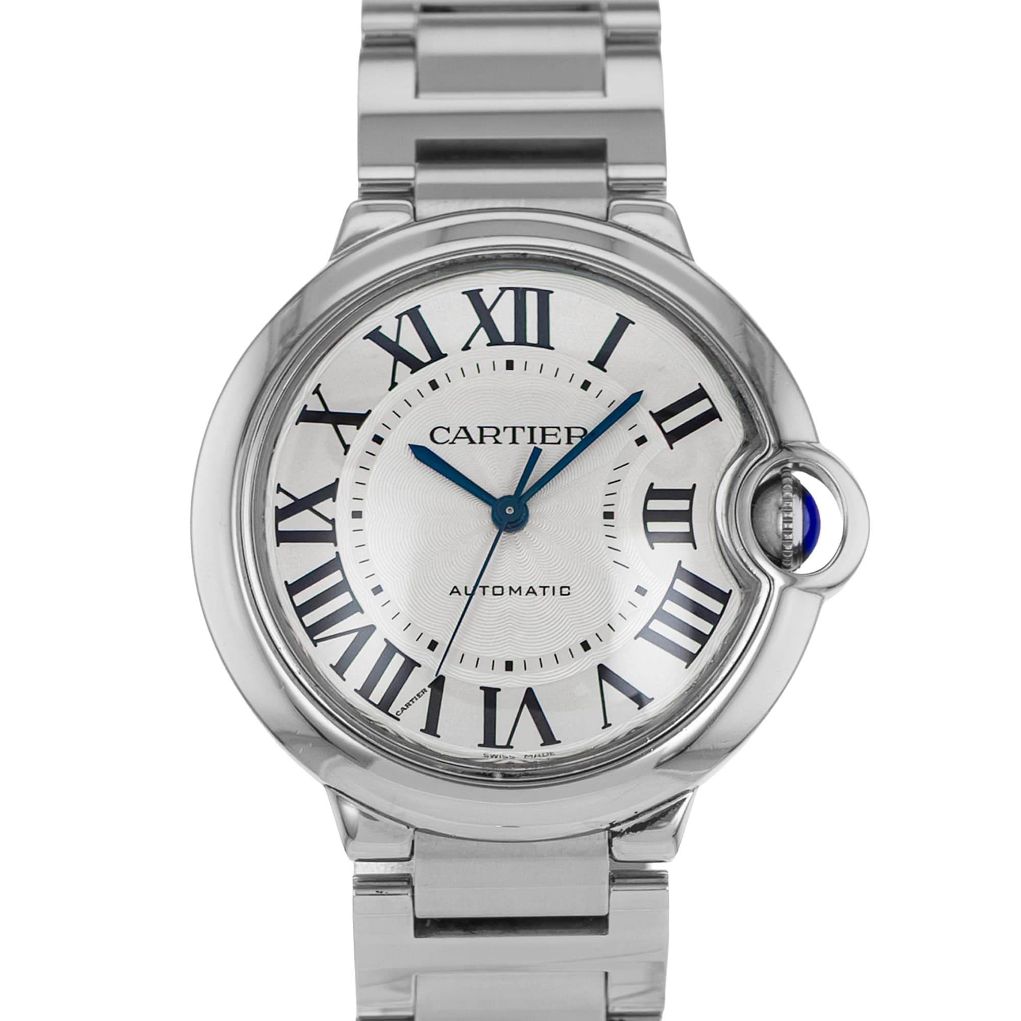 Cartier Ballon Bleu 36mm W6920046 3284 Silver Roman Steel Mens Watch 2011