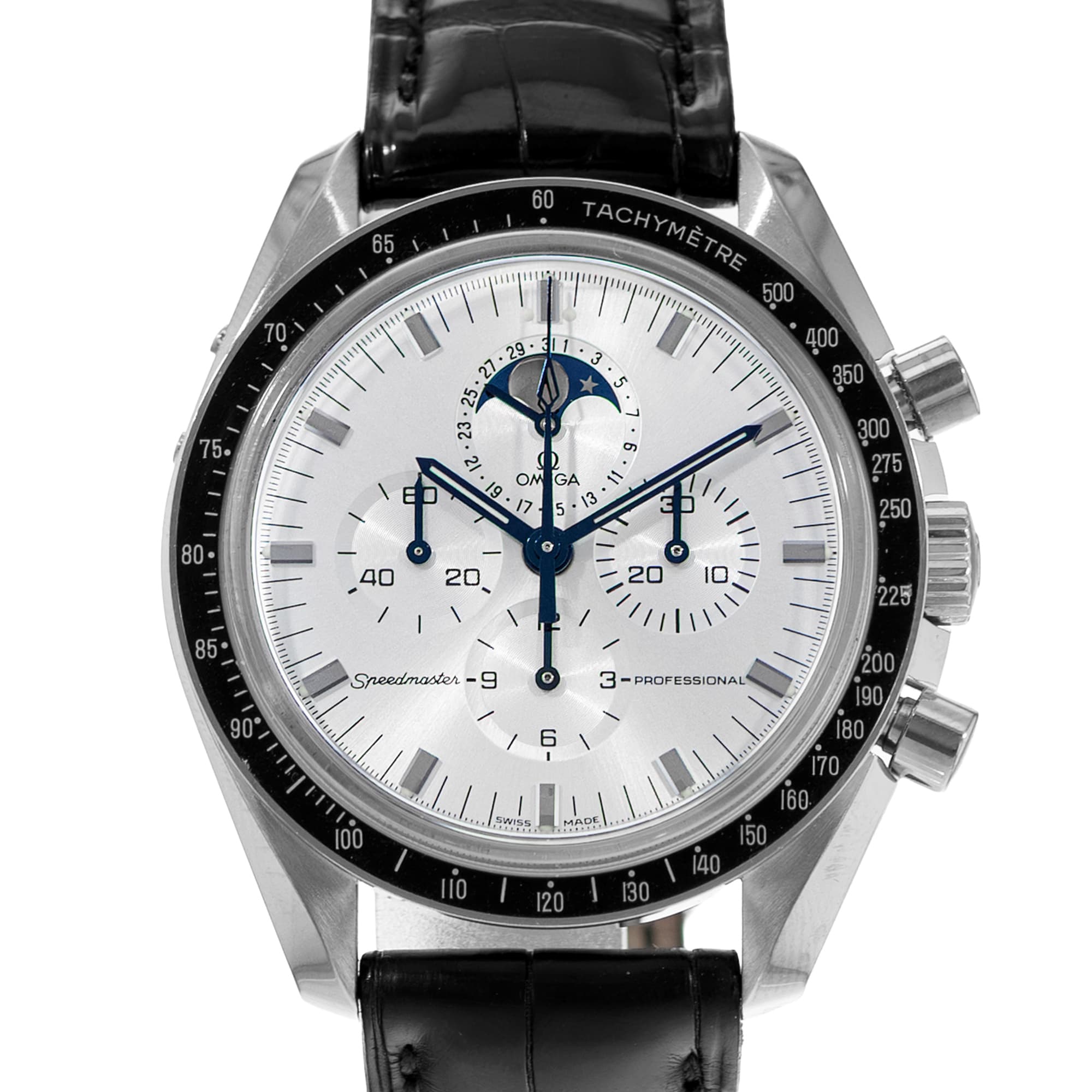Omega Speedmaster 3689.30.31 42mm Silver White Gold Chronograph Mens Watch 2005