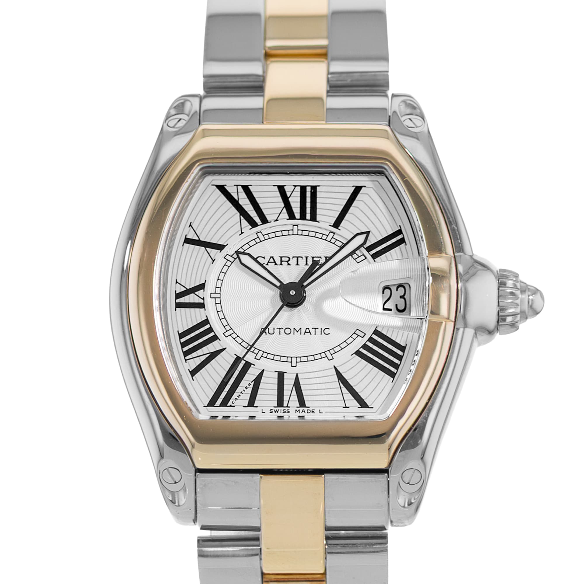 Cartier Roadster W62031Y4 2510 38mm Silver Roman Steel Gold Mens Watch 2005