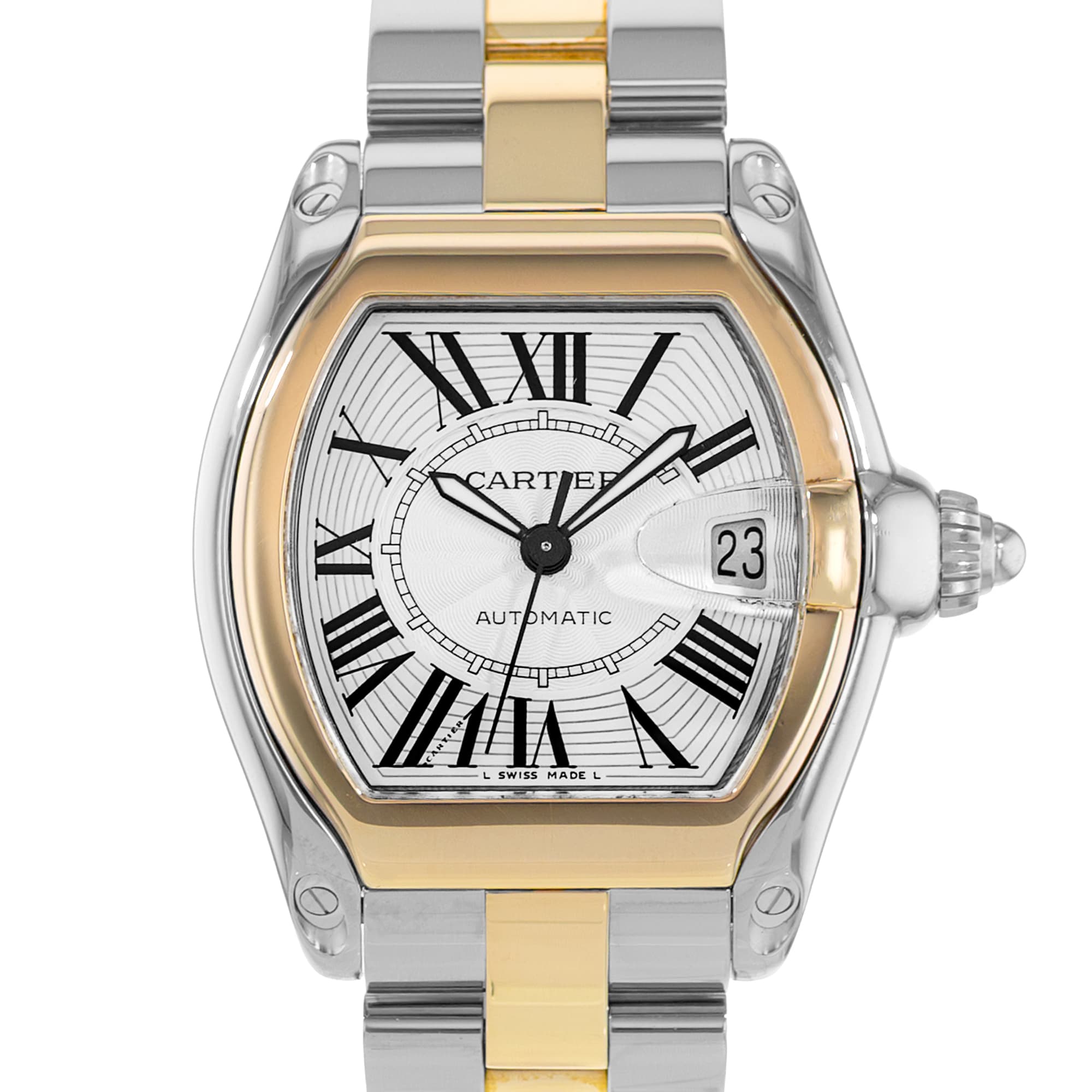 Cartier Roadster W62031Y4 2510 38mm Silver Roman Yellow Gold Mens Watch 2005