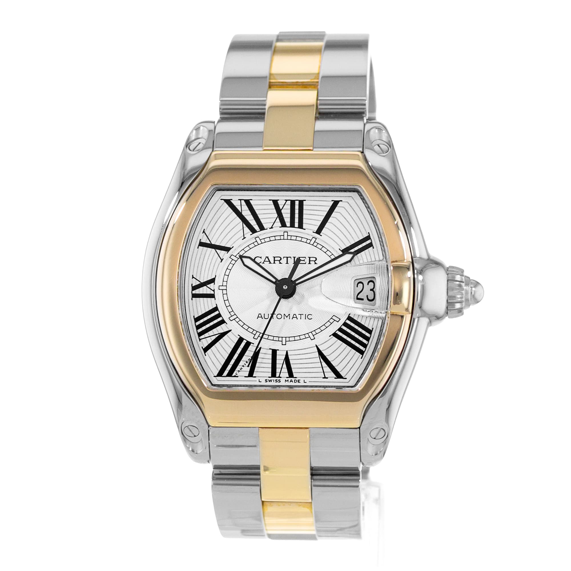 Cartier Roadster W62031Y4 2510 38mm Silver Roman Yellow Gold Mens Watch 2005