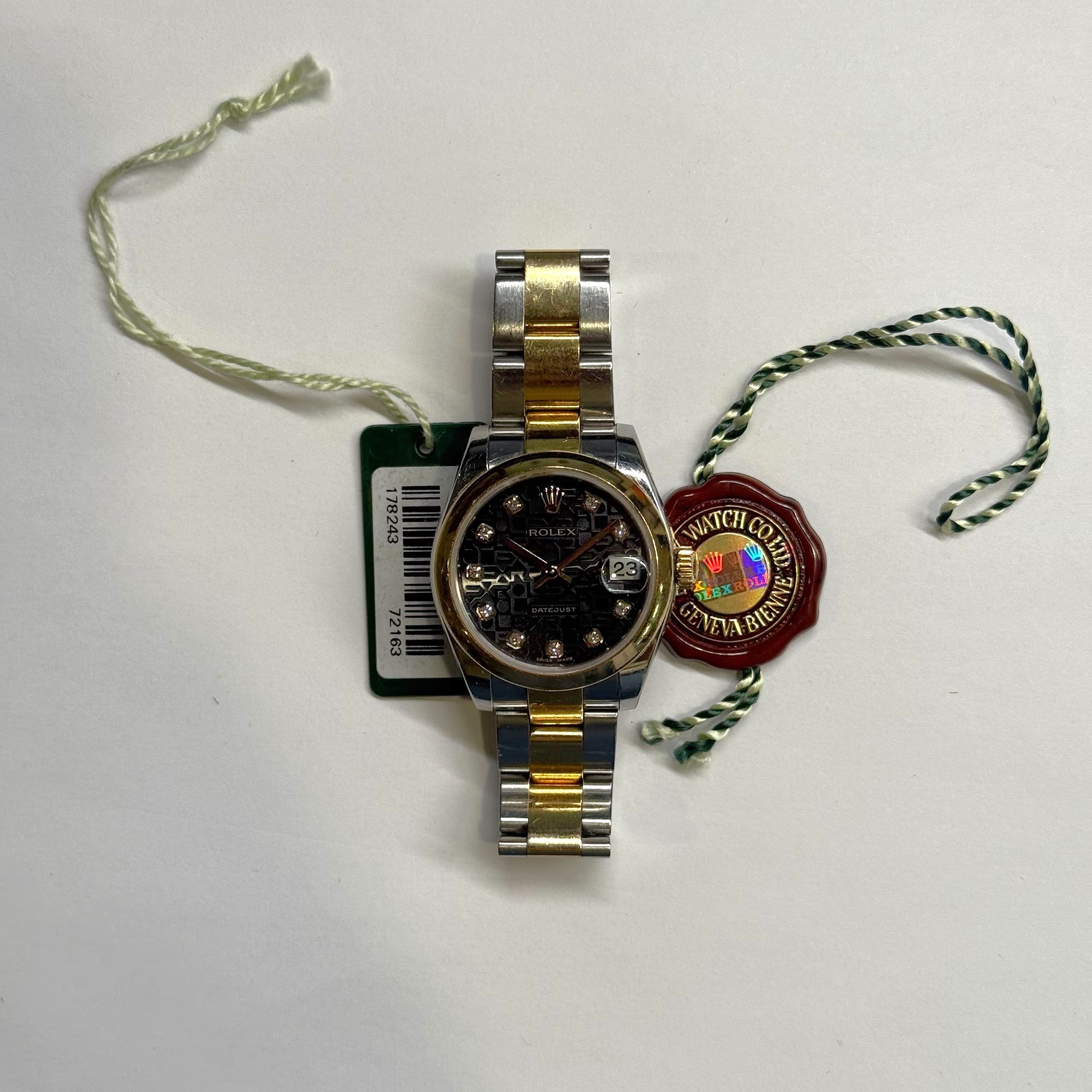 Rolex Datejust 31 178243 Black Diamond Jubilee Steel Gold Ladies Watch 2009