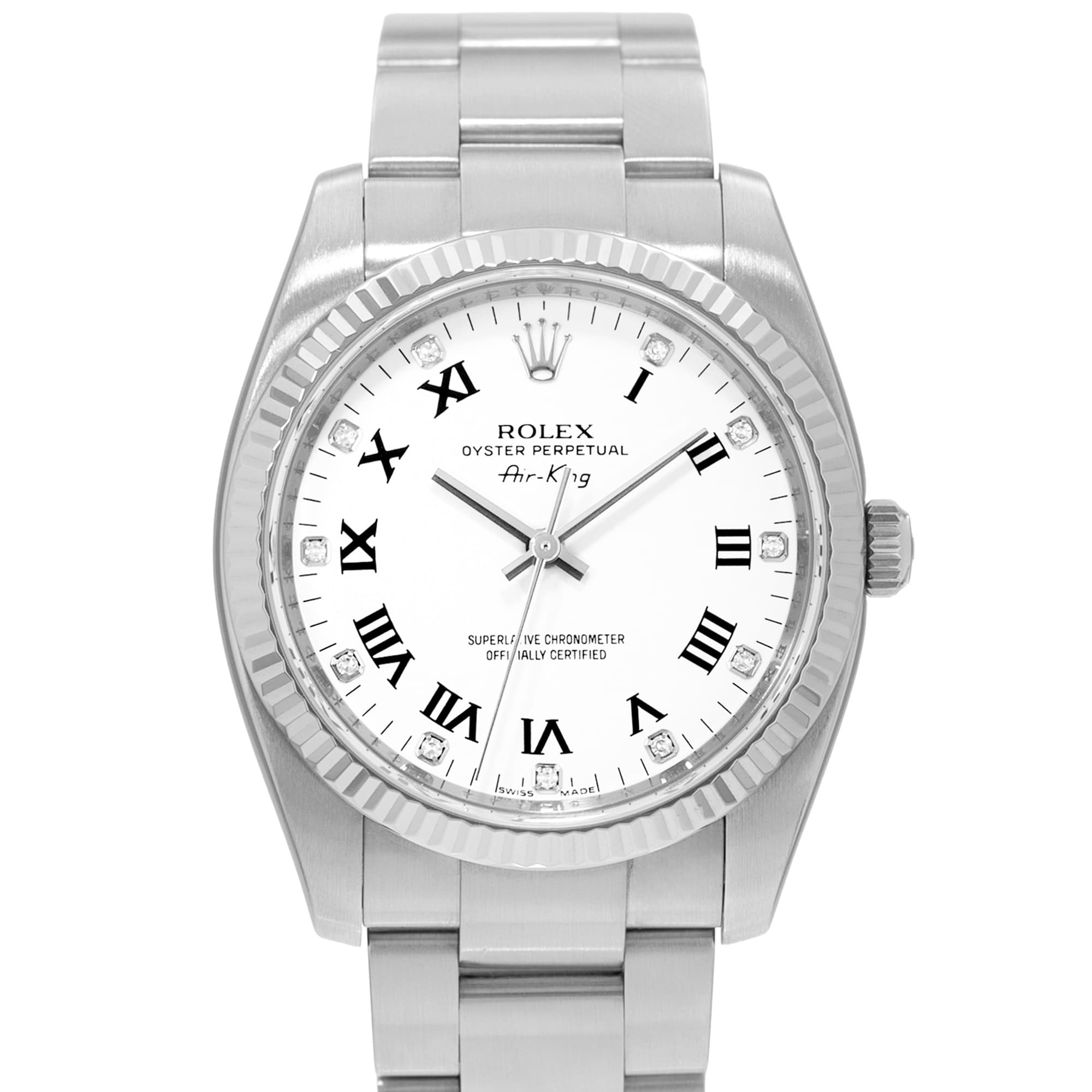 Rolex Air King 34 114234 White Roman Fluted Gold Steel Oyster Mens Watch 2010