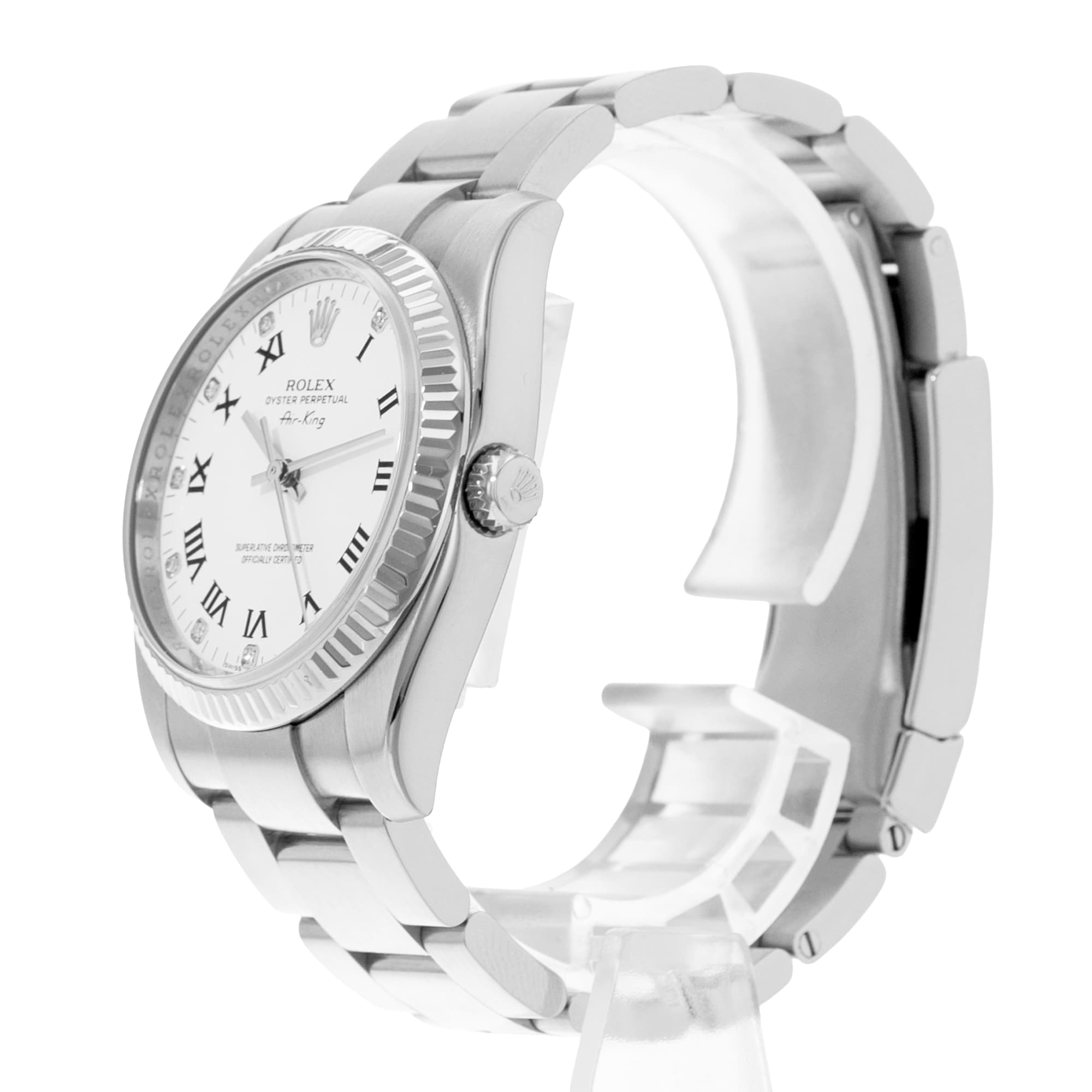 Rolex Air King 34 114234 White Roman Fluted Gold Steel Oyster Mens Watch 2010