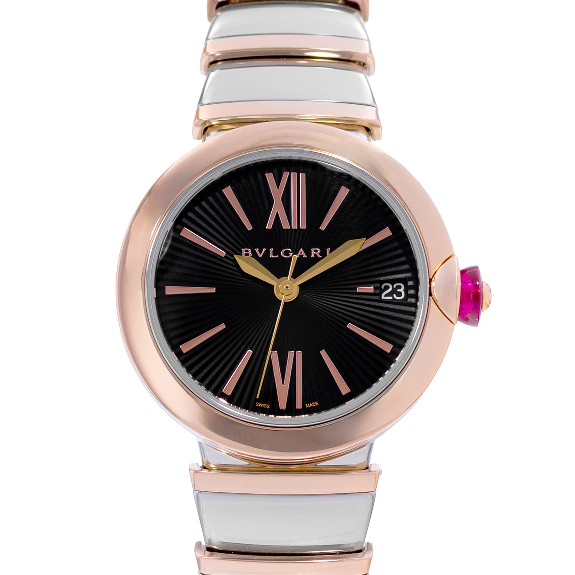 Bulgari Lucea 102192 LUP33SG 33mm Black Steel Rose Gold Ladies Watch Papers 2015