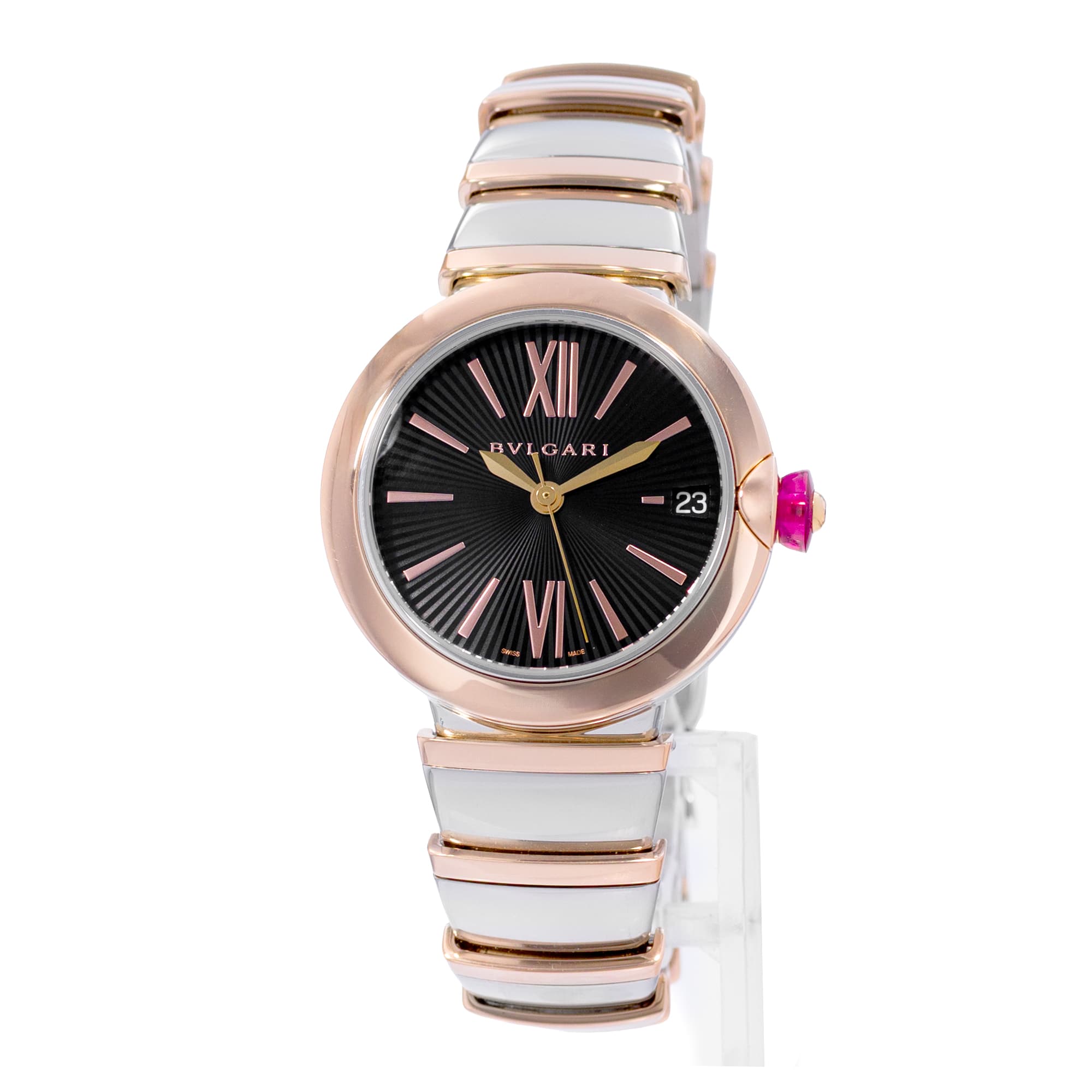 Bulgari Lucea 102192 LUP33SG 33mm Black Steel Rose Gold Ladies Watch Papers 2015
