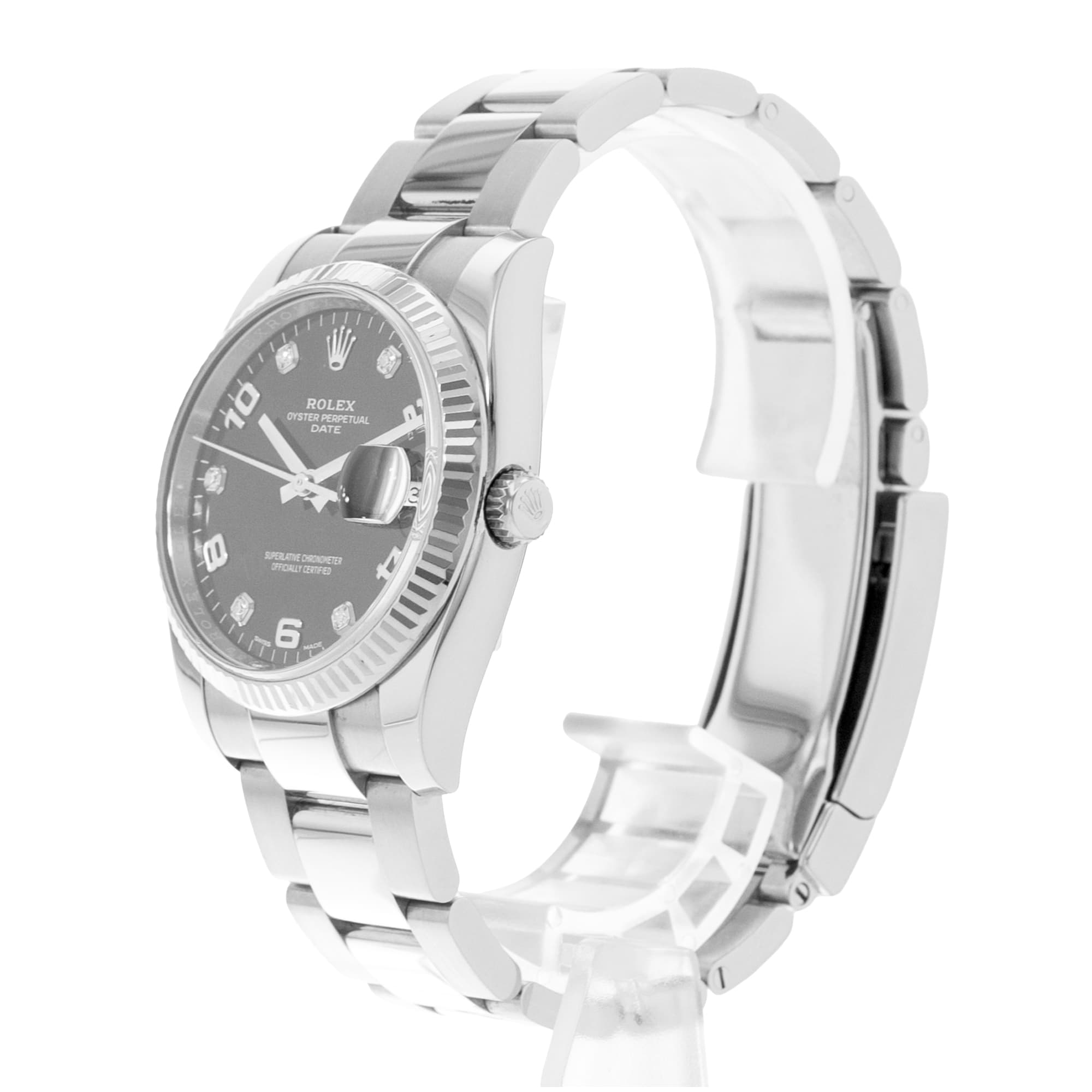 Rolex Oyster Perpetual Date 34 115234 Diamond Steel 18k White Gold Mens Watch