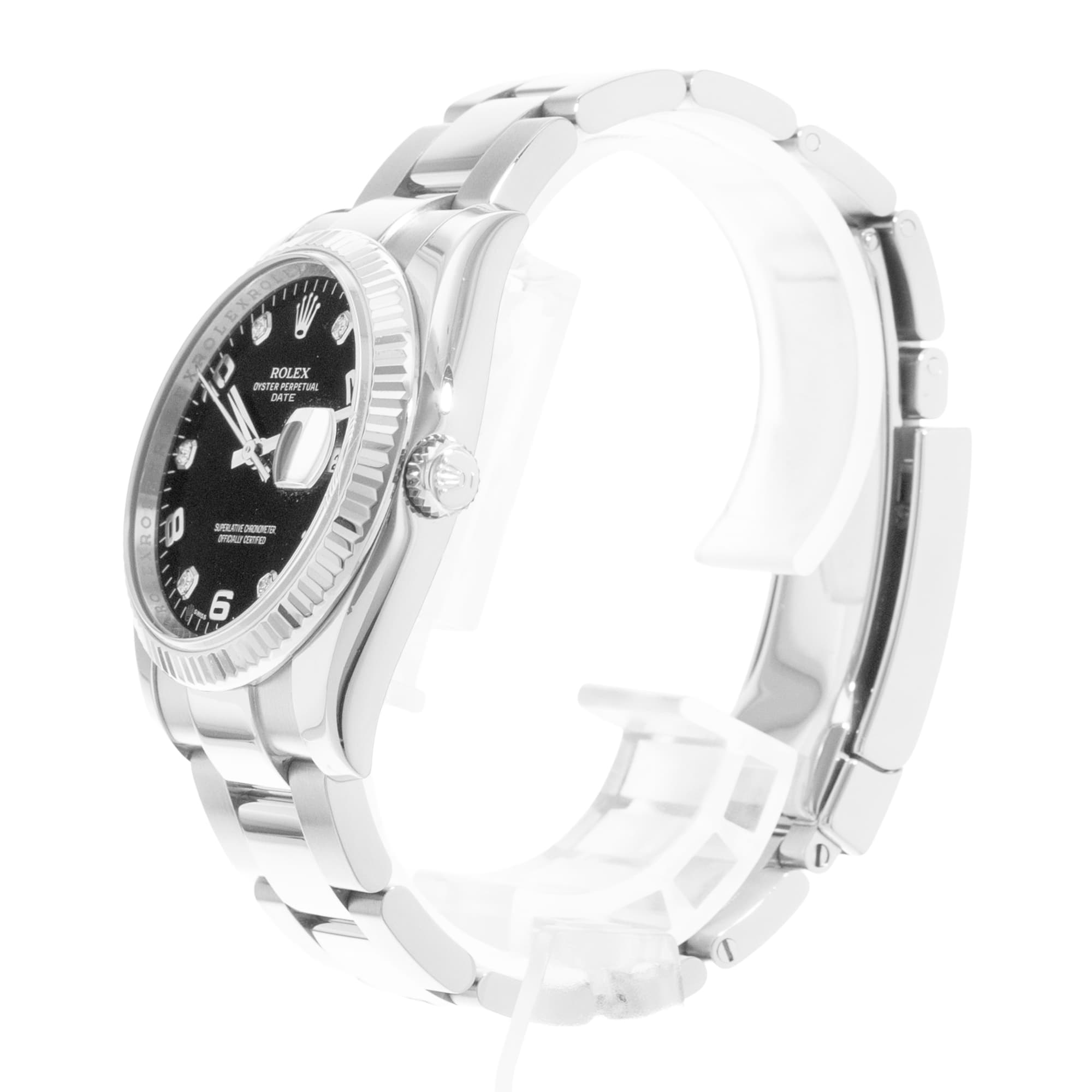 Rolex Oyster Perpetual Date 34 115234 Diamond Steel 18k White Gold Mens Watch