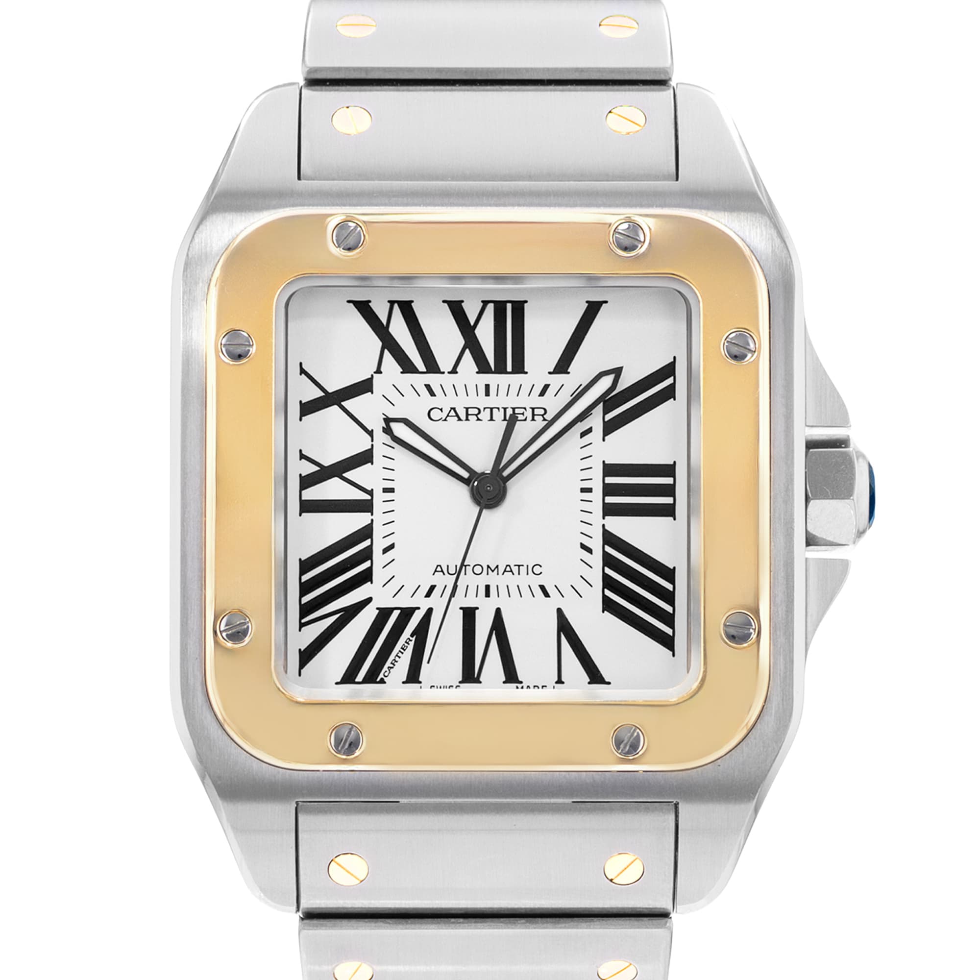 Cartier Santos 100 W200728G 2656 38mm Silver Dial Steel 18k Yellow Gold Watch