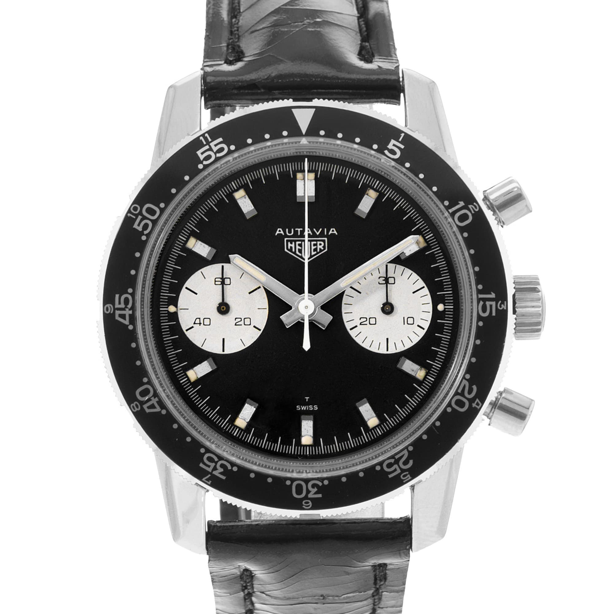 TAG Heuer Autiva 7763 40mm Vintage Black Steel Aluminum Manual Mens Watch 1965