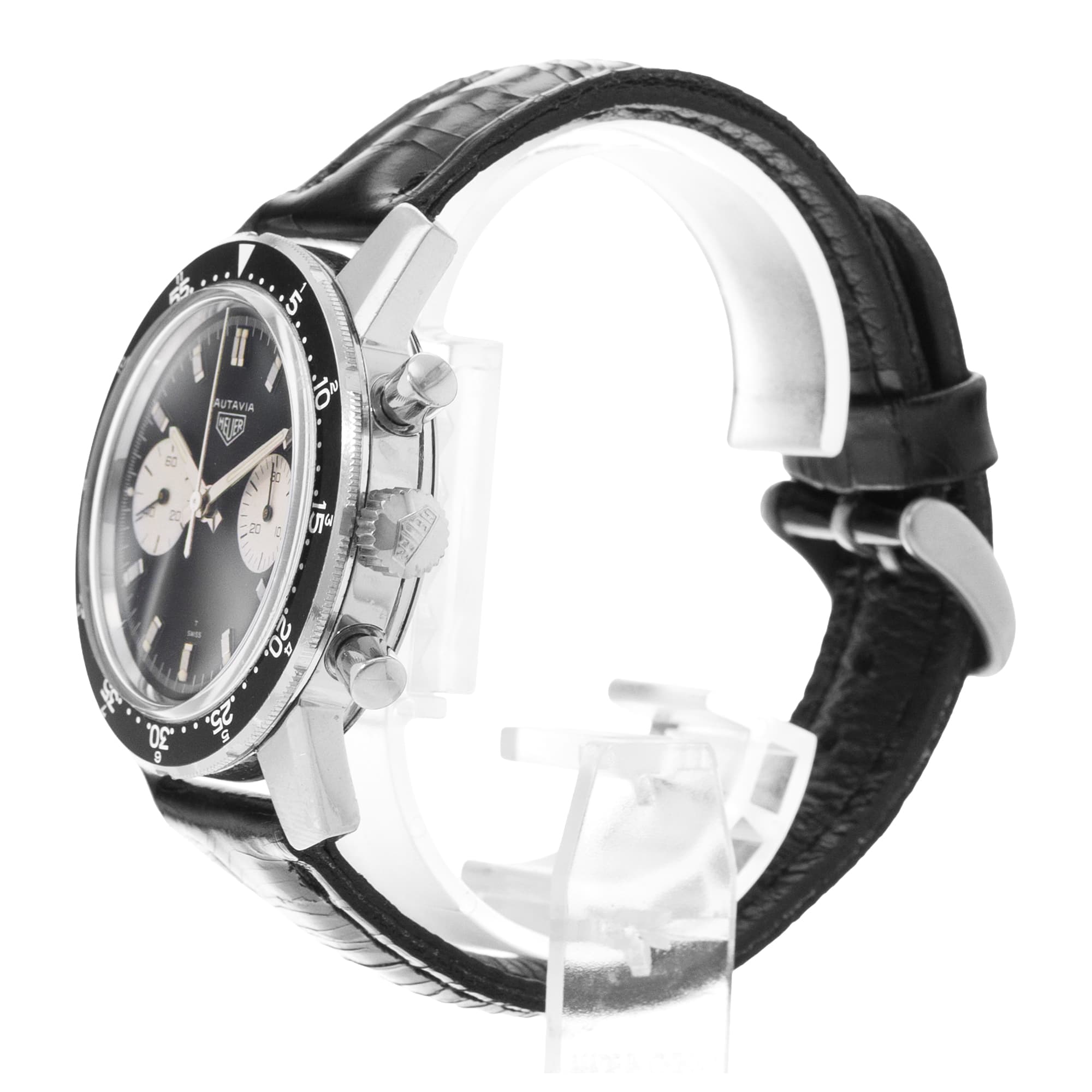 TAG Heuer Autiva 7763 40mm Vintage Black Steel Aluminum Manual Mens Watch 1965