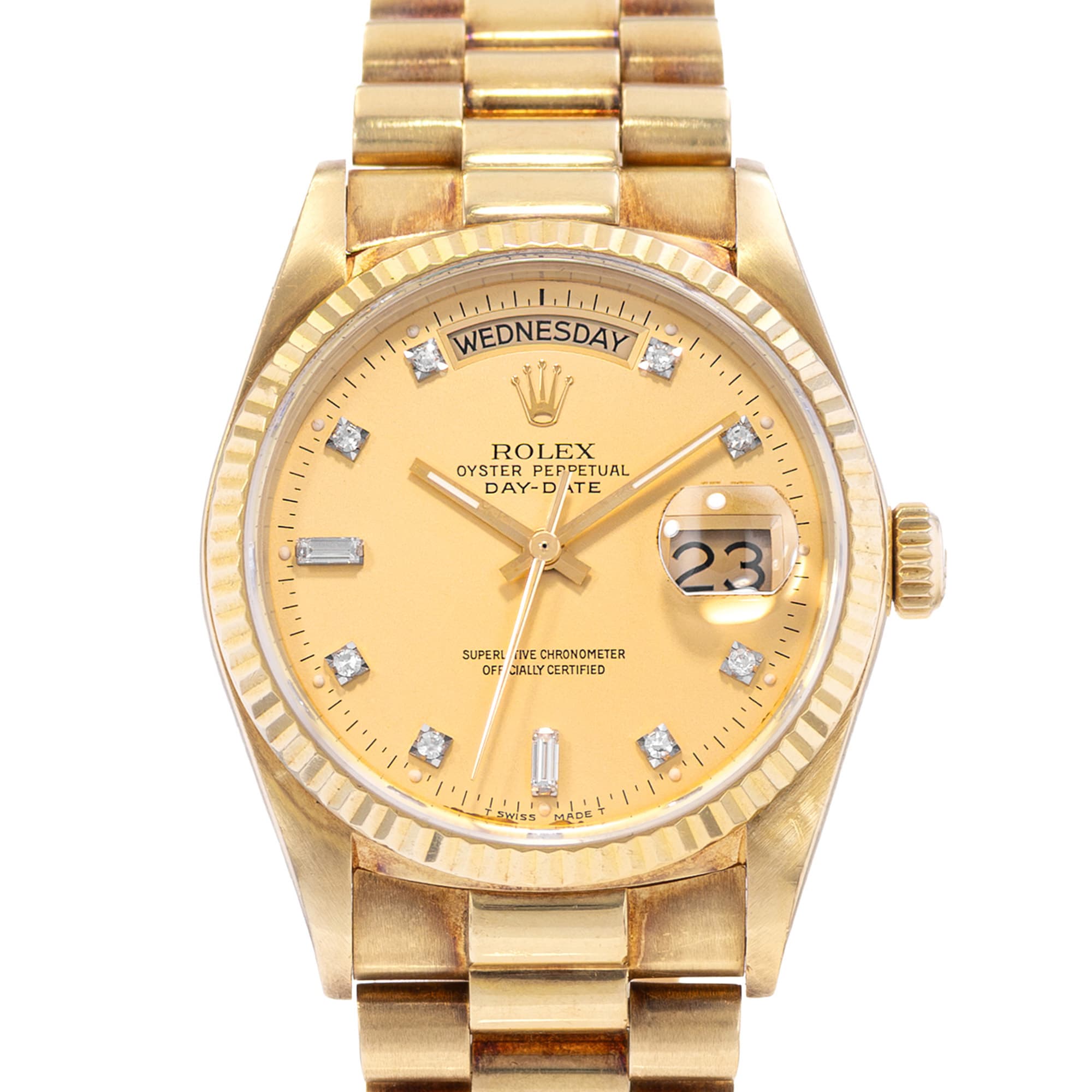 Rolex Day-Date 36 18038 Champagne Diamond 18k Yellow Gold President Mens Watch