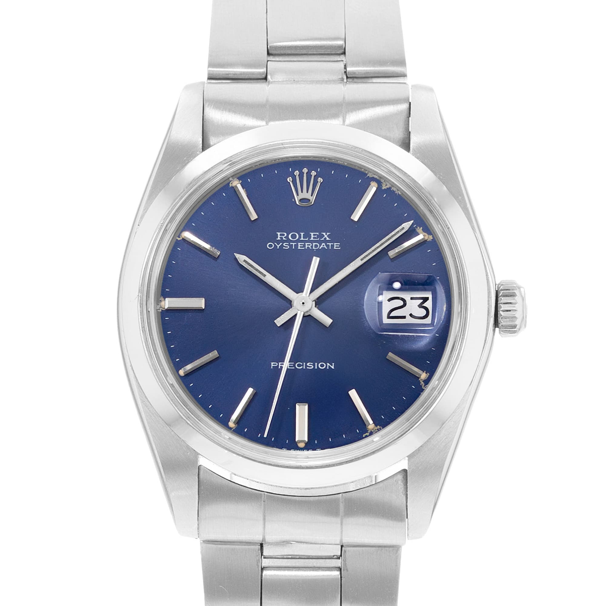 Rolex Oyster Precision 6694 34mm Blue Index Steel Manual Winding Mens Watch 1974