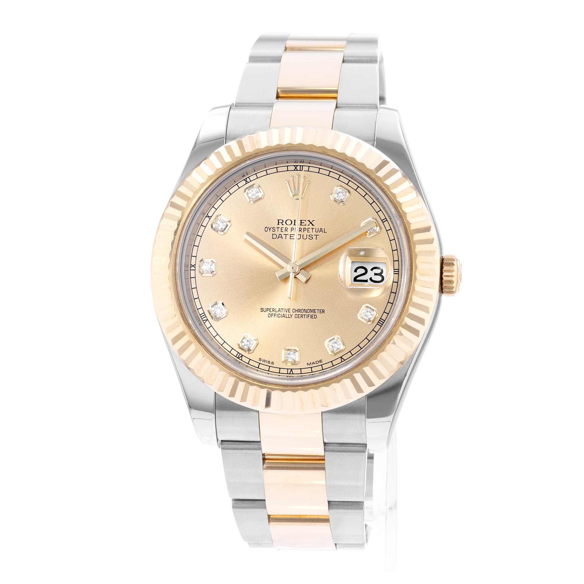 Rolex Datejust II 116333 Champagne Diamond Steel 18k Yellow Gold Papers 2016
