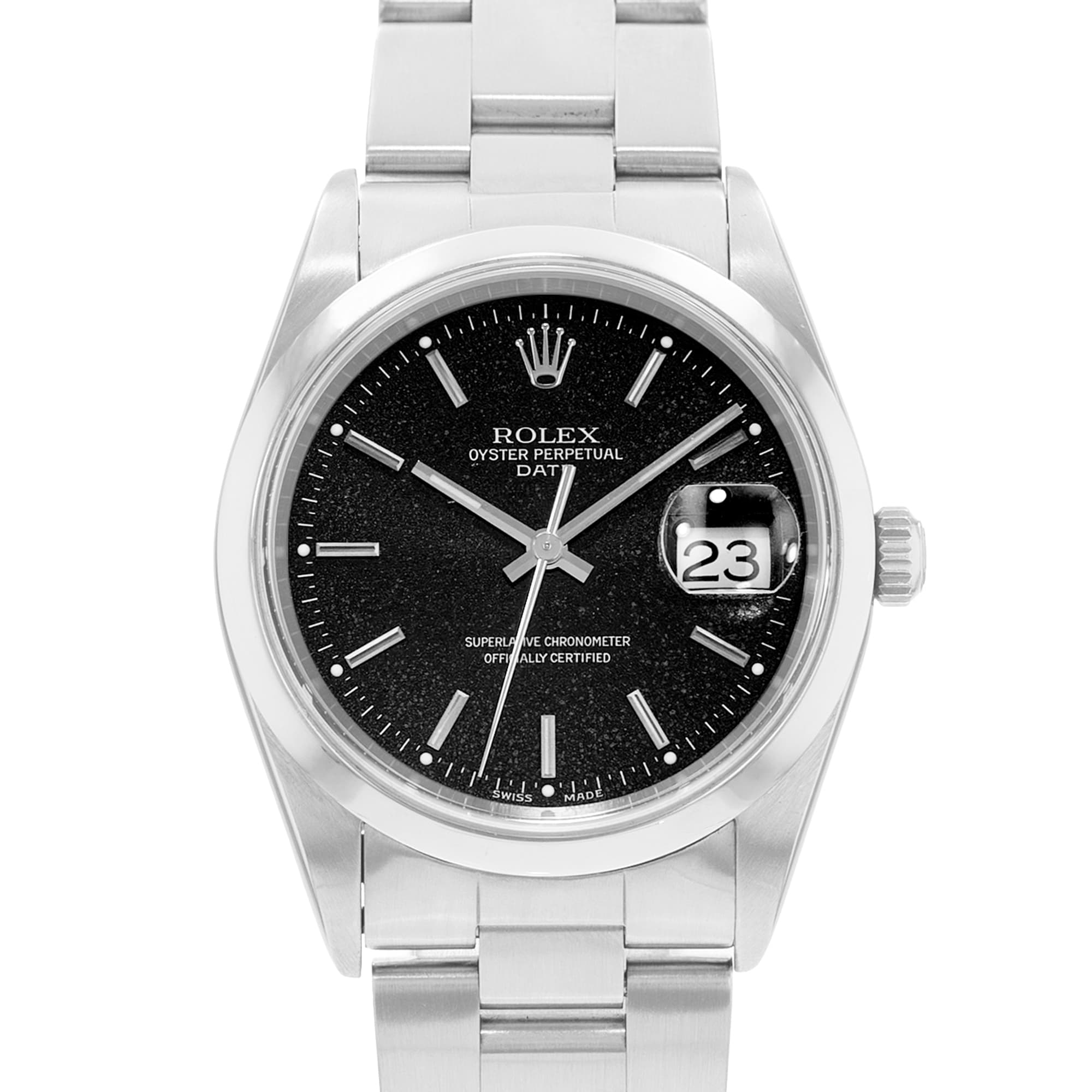 Rolex Oyster Perpetual Date 34 15200 Black Index Steel Mens Watch Papers 2001