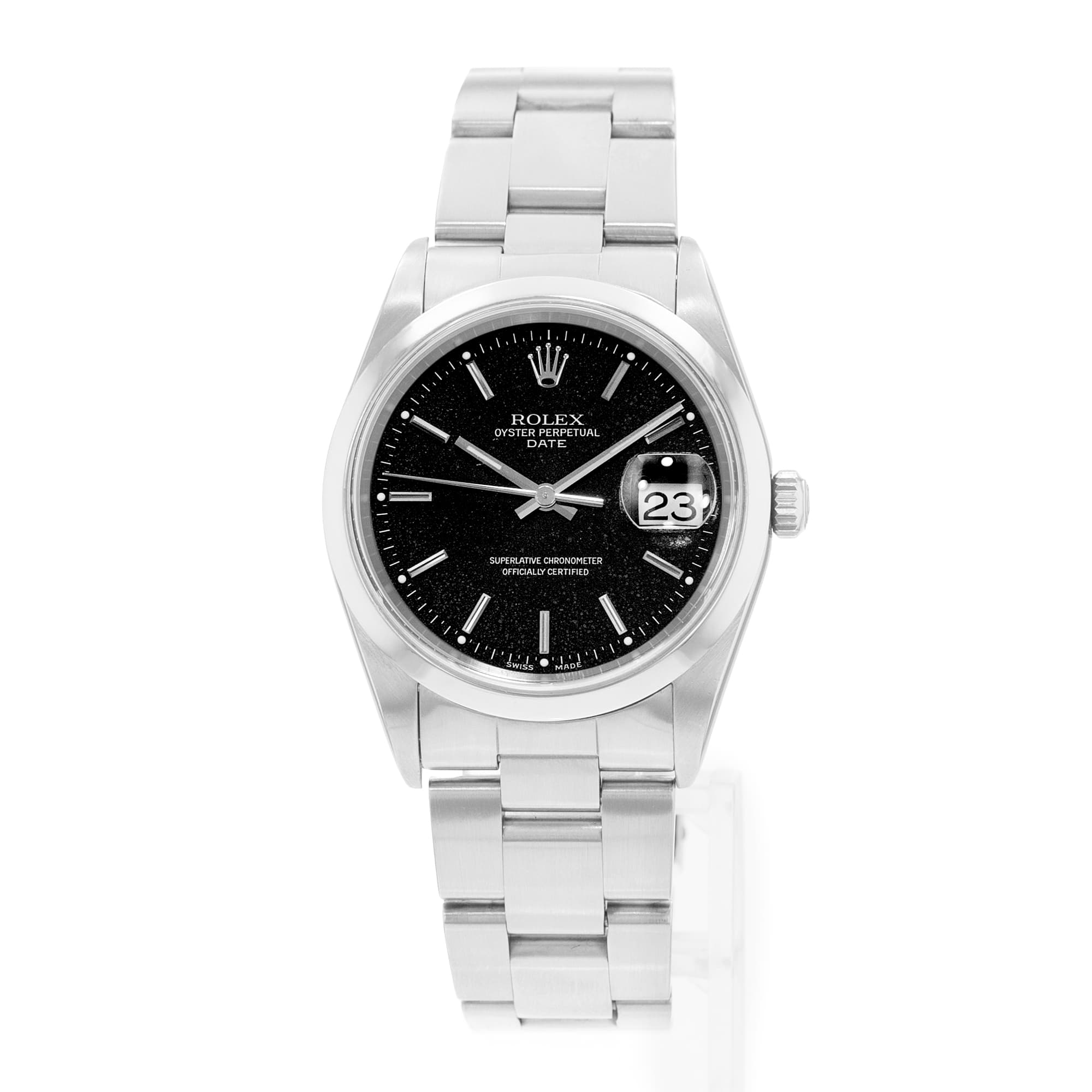Rolex Oyster Perpetual Date 34 15200 Black Index Steel Mens Watch Papers 2001