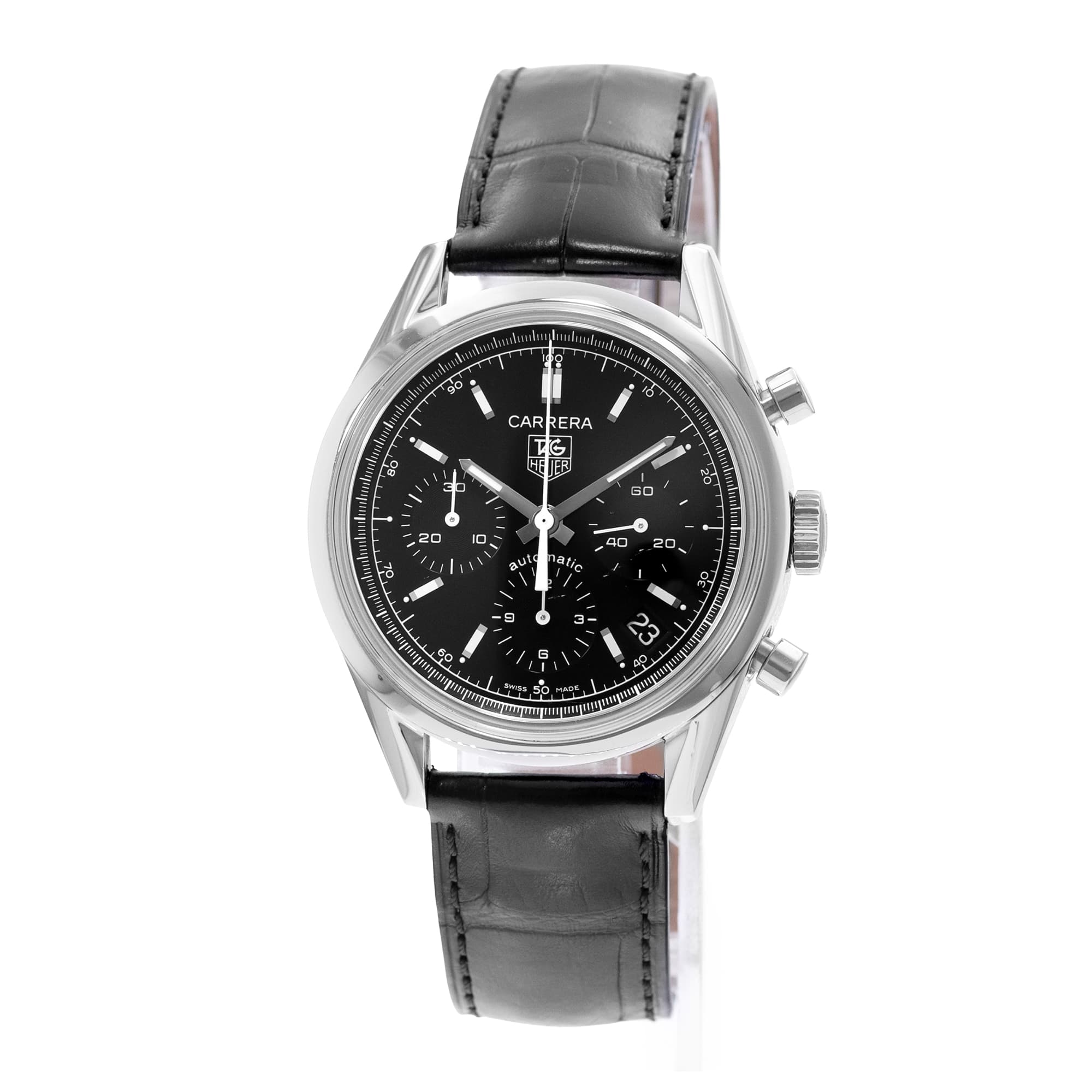 TAG Heuer Carrera Calibre 17 CV2111.FC6180 Black Index Steel Mens Watch Papers