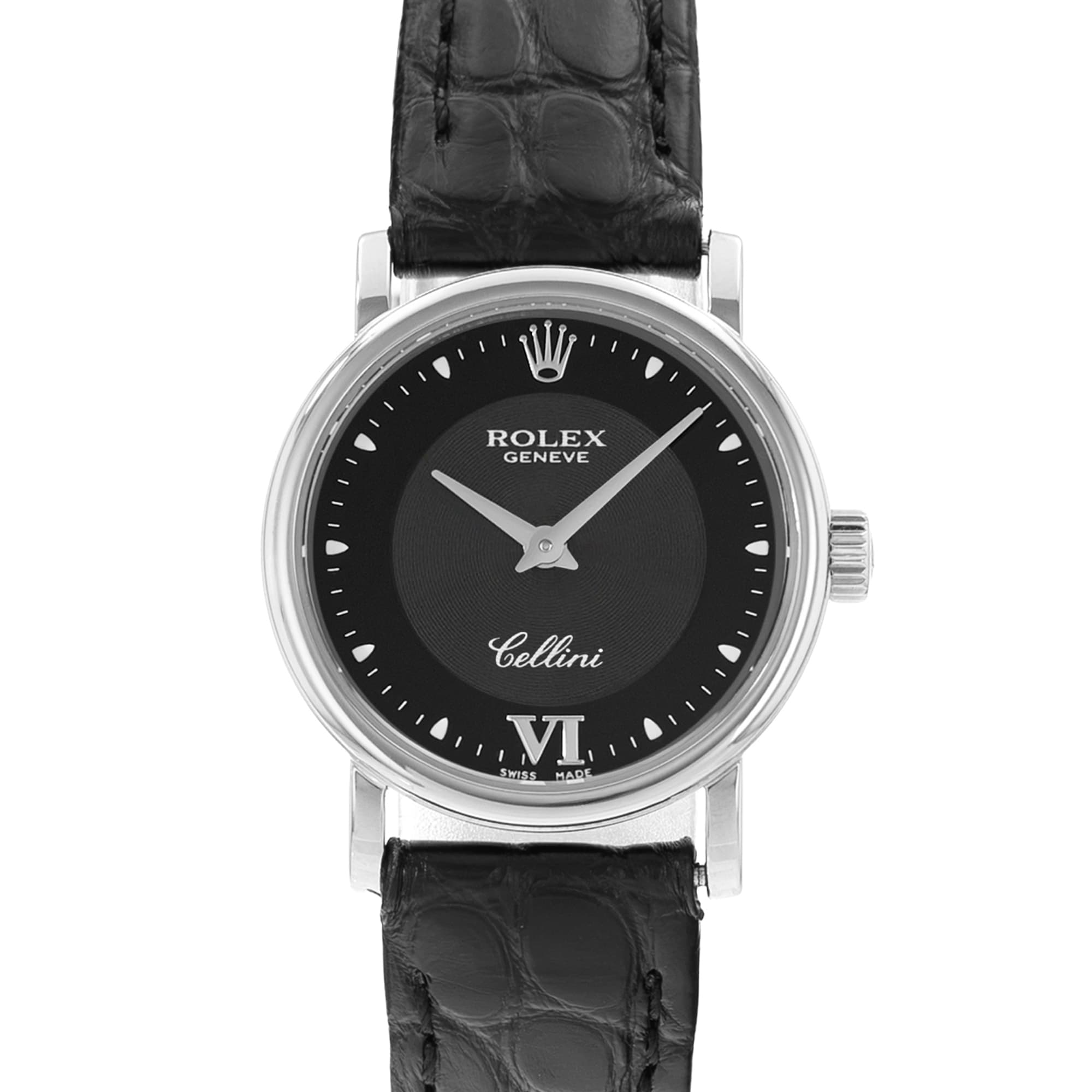 Rolex Cellini 6110 25mm Black Grey Dial 18k White Gold Ladies Watch