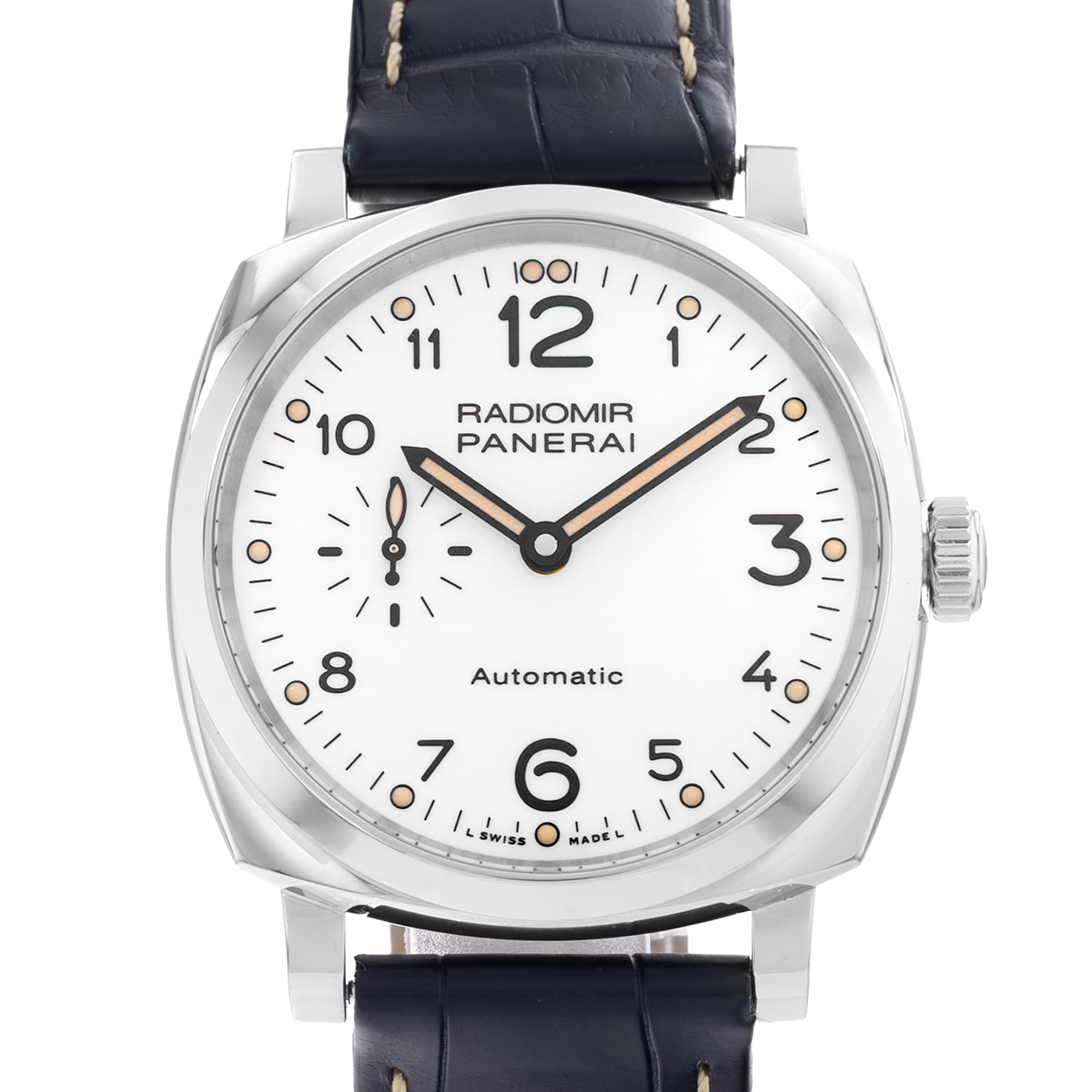 Panerai Radiomir PAM00655 42mm White Arabic Dial Steel Mens Watch Box Card