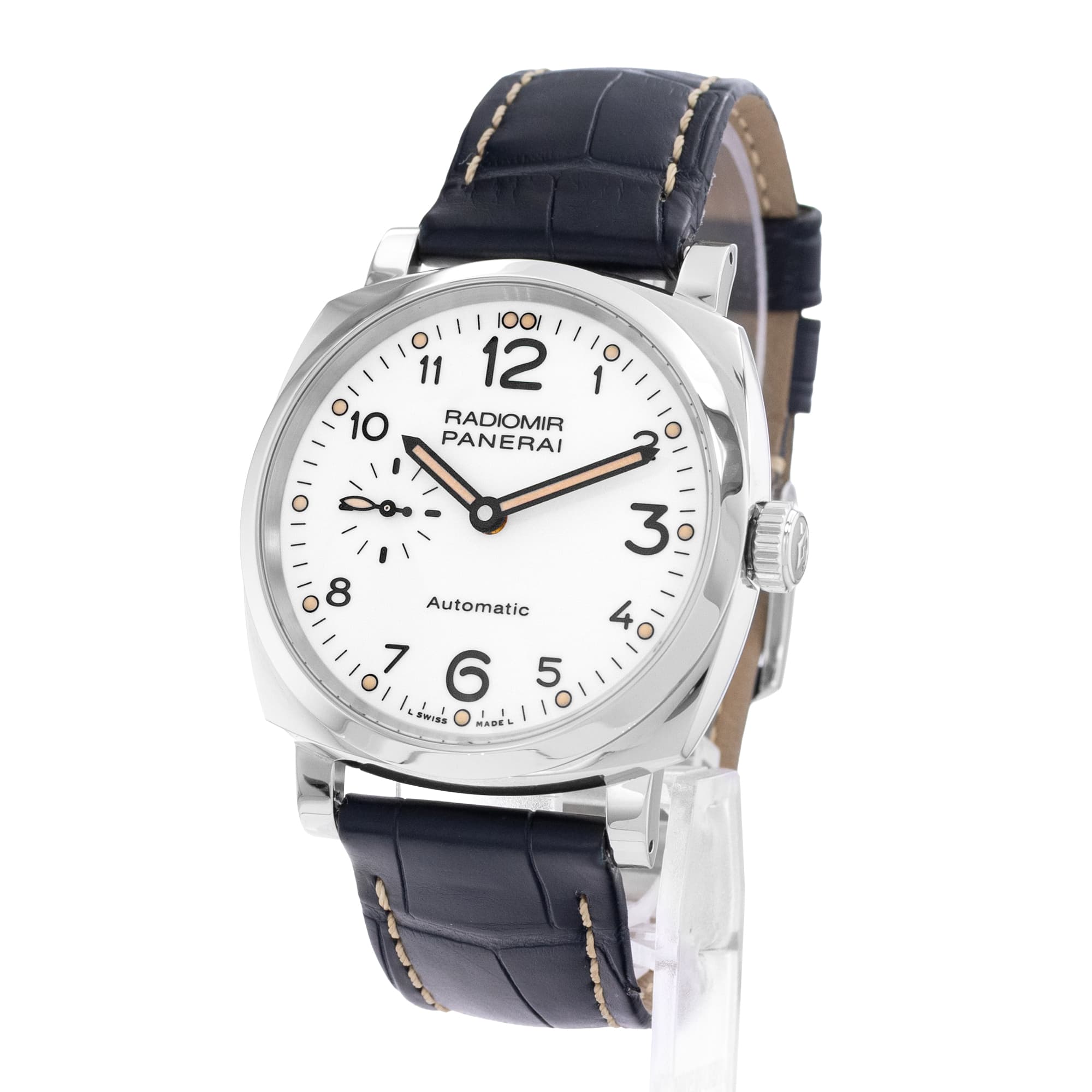 Panerai Radiomir PAM00655 42mm White Arabic Dial Steel Mens Watch Box Card