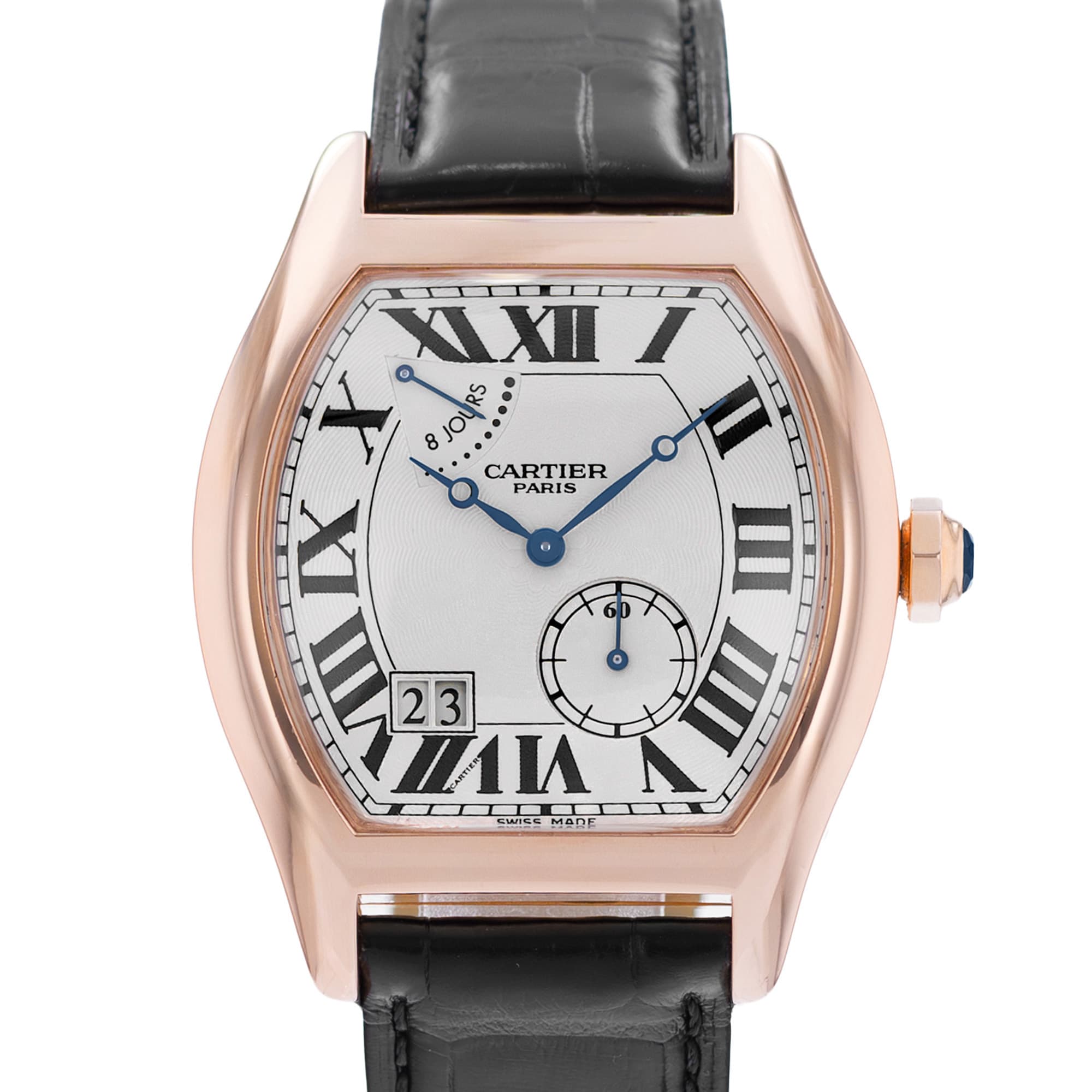 Cartier Tortue W1545851 2760 38mm Silver Roman Dial 18k Rose Gold Mens Watch