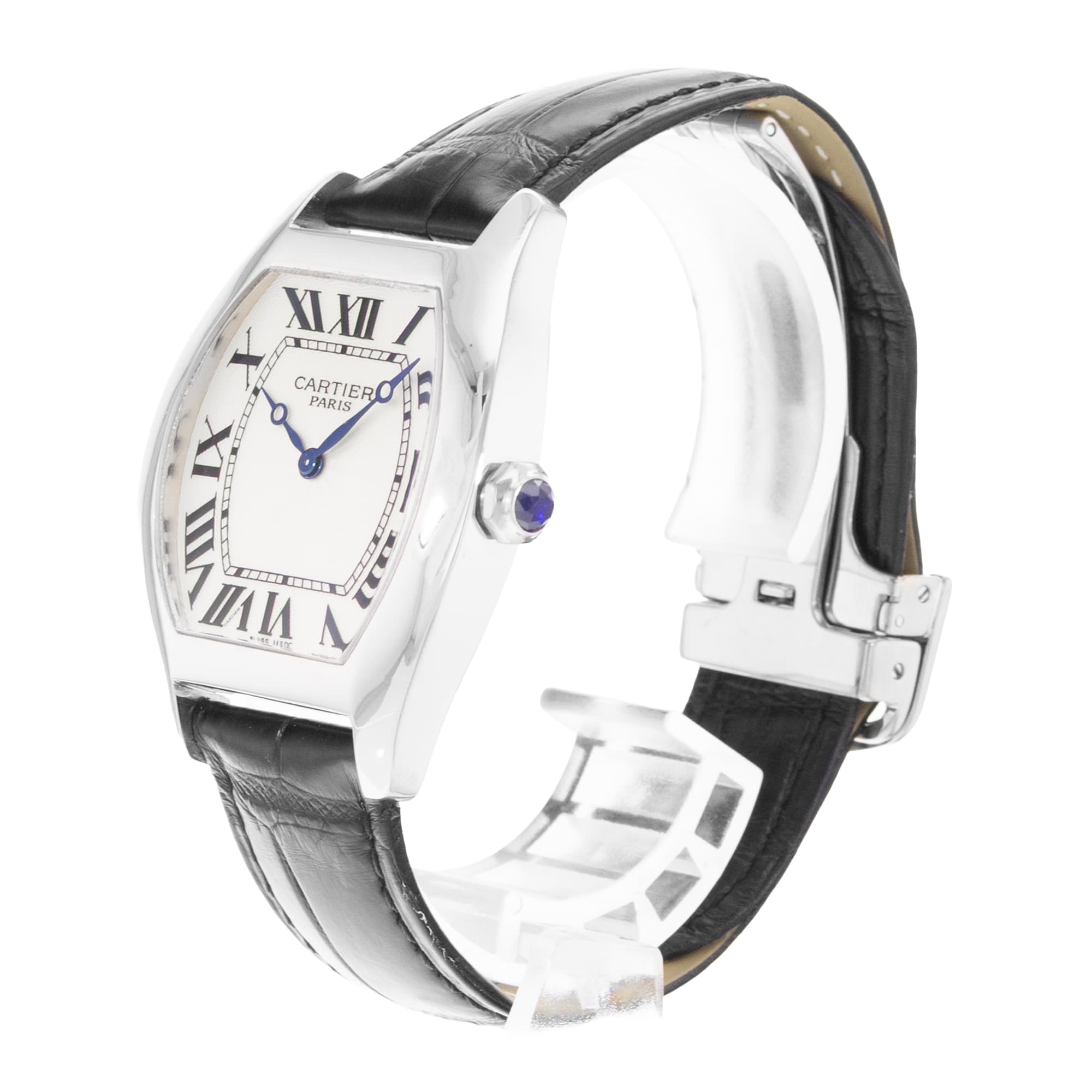Cartier Tortue W1532851 Silver Roman Platinum Manual Winding Mens Watch 2000