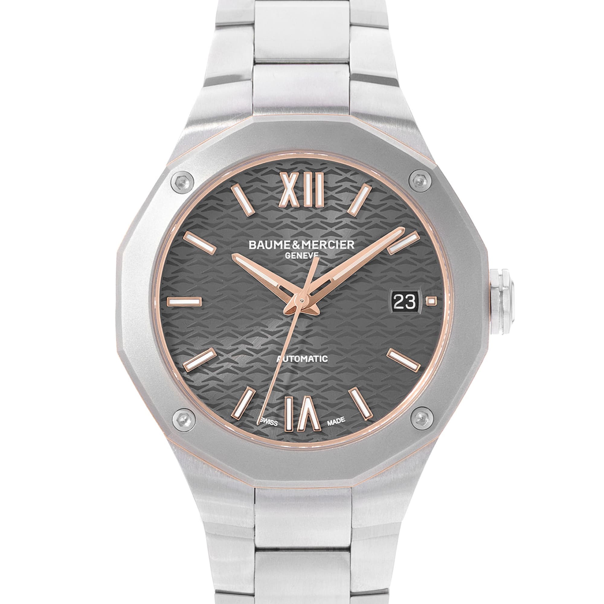 Baume & Mercier Riviera M0A10661 36mm Grey Roman Dial Steel Mens Watch Box Card