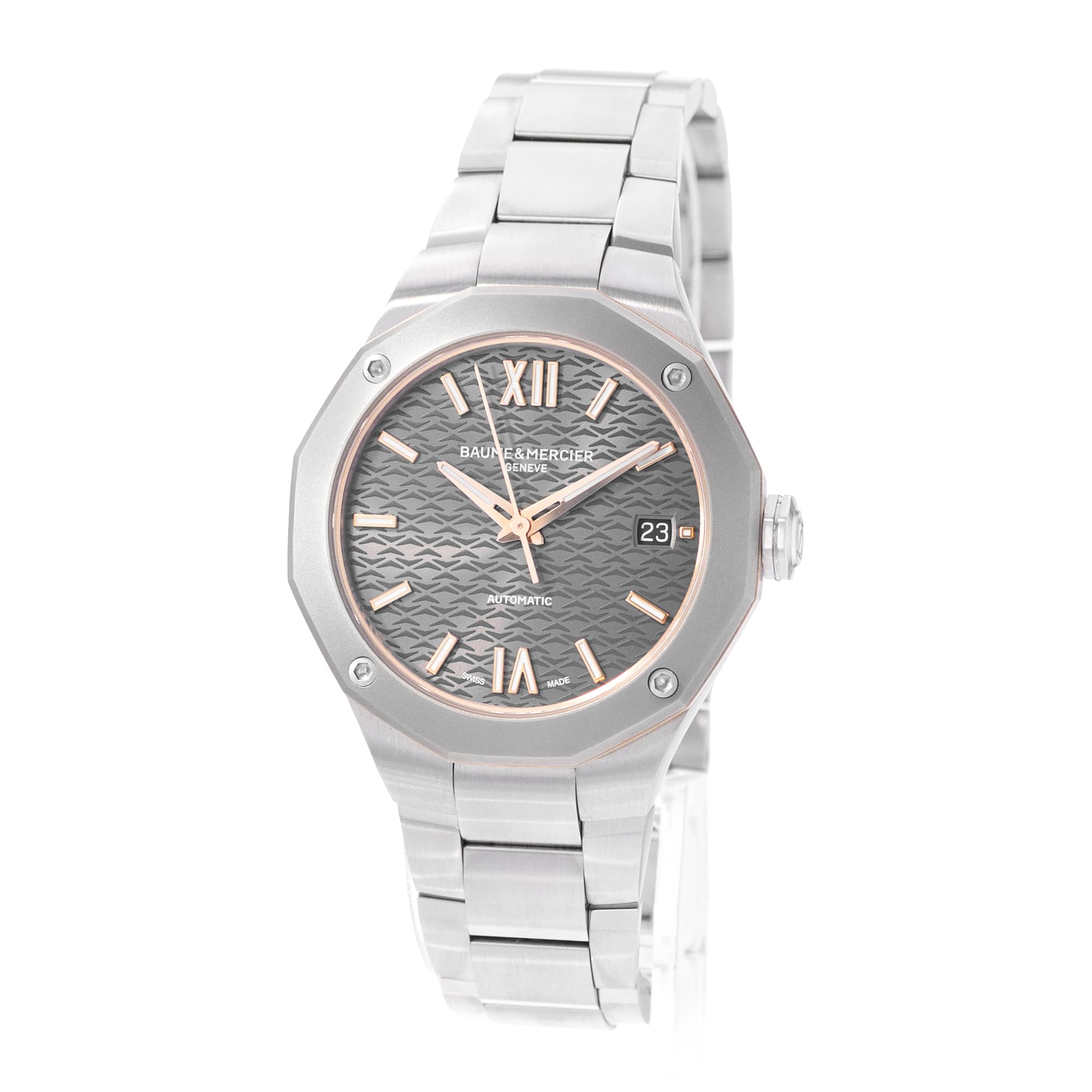 Baume & Mercier Riviera M0A10661 36mm Grey Roman Dial Steel Mens Watch Box Card
