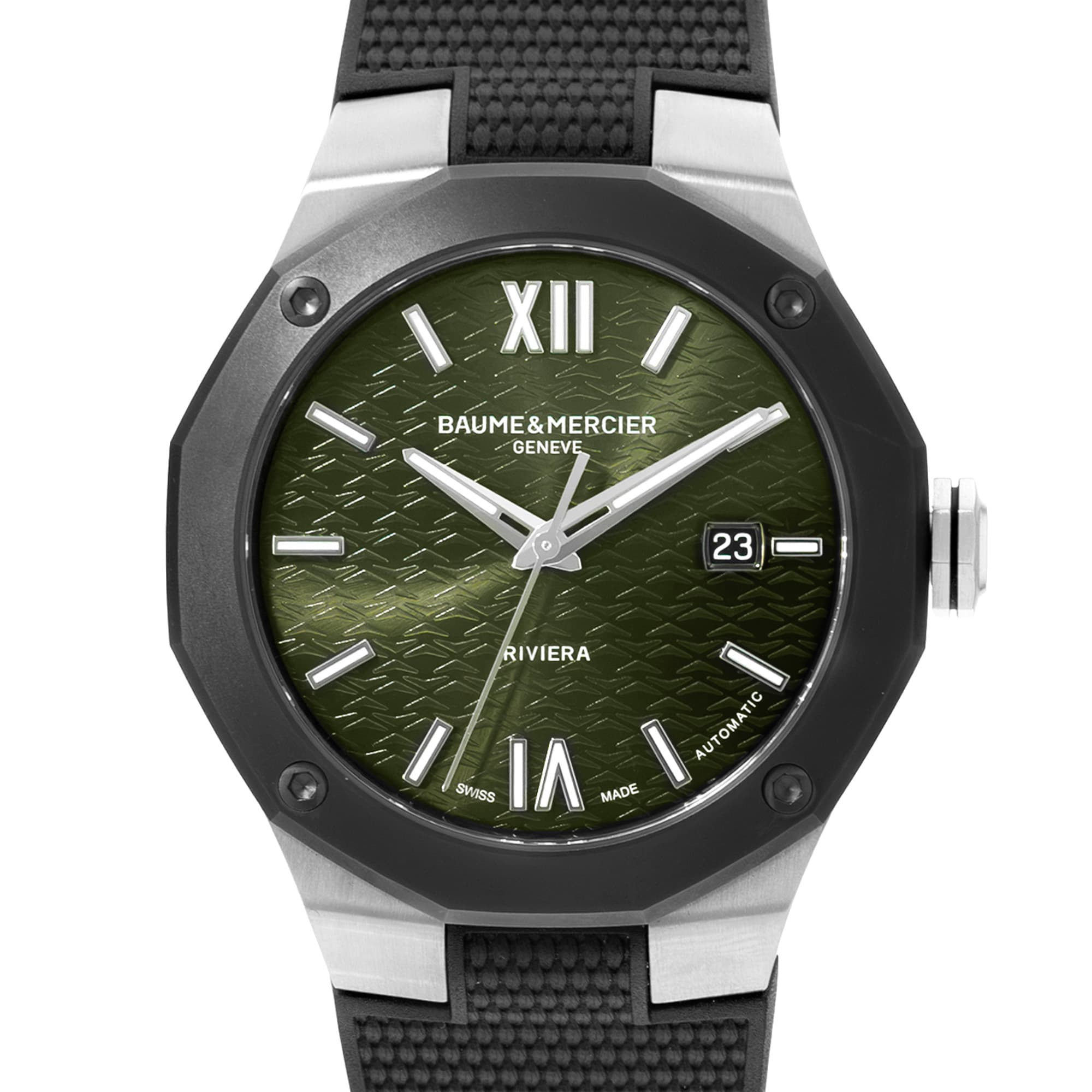 Baume & Mercier Riviera M0A10763 Green Dial Black ADLC steel Mens Watch Box Card