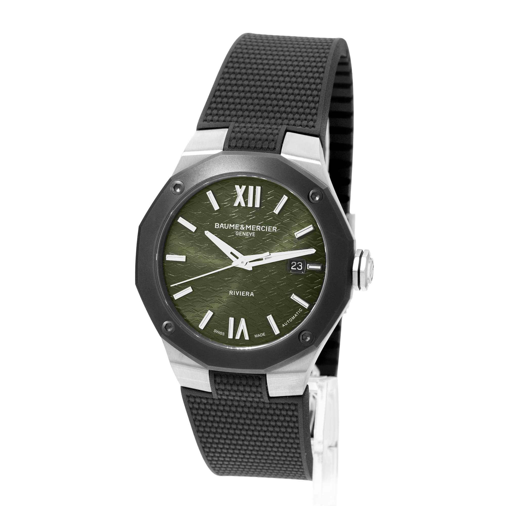 Baume & Mercier Riviera M0A10763 Green Dial Black ADLC steel Mens Watch Box Card