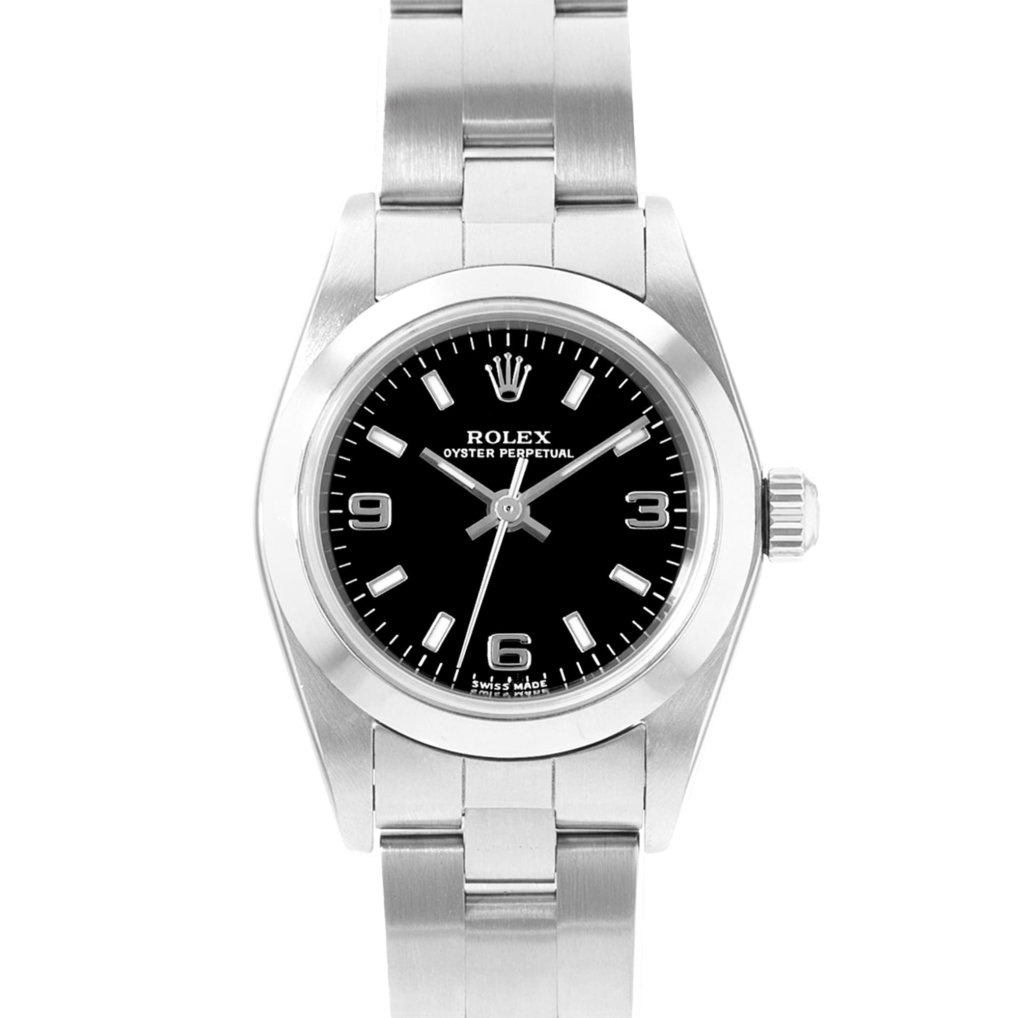 Rolex Oyster Perpetual 24 76080 Black Arabic Dial Steel Automatic Mens Watch