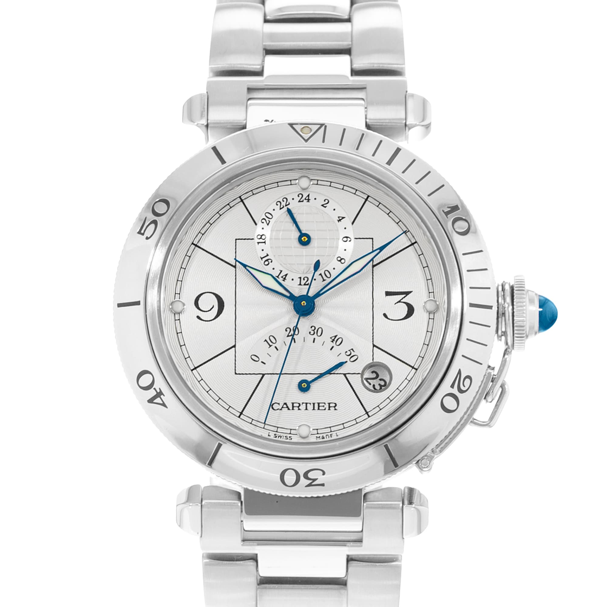Cartier Pasha W31037H3 2389 38mm Silver Dial Steel Automatic Mens Watch Box