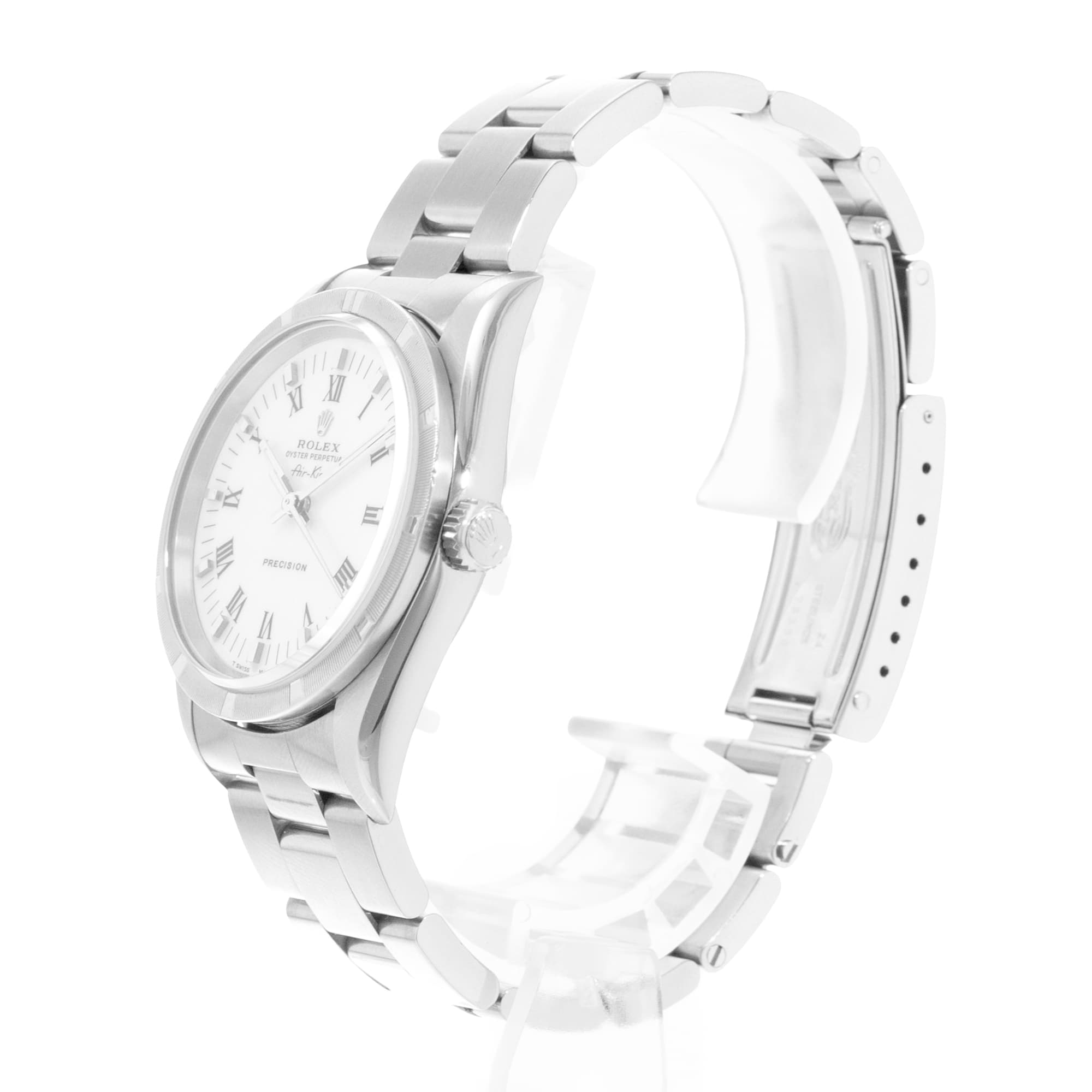 Rolex Air King 34 14010 White Roman Steel Oyster Mens Watch