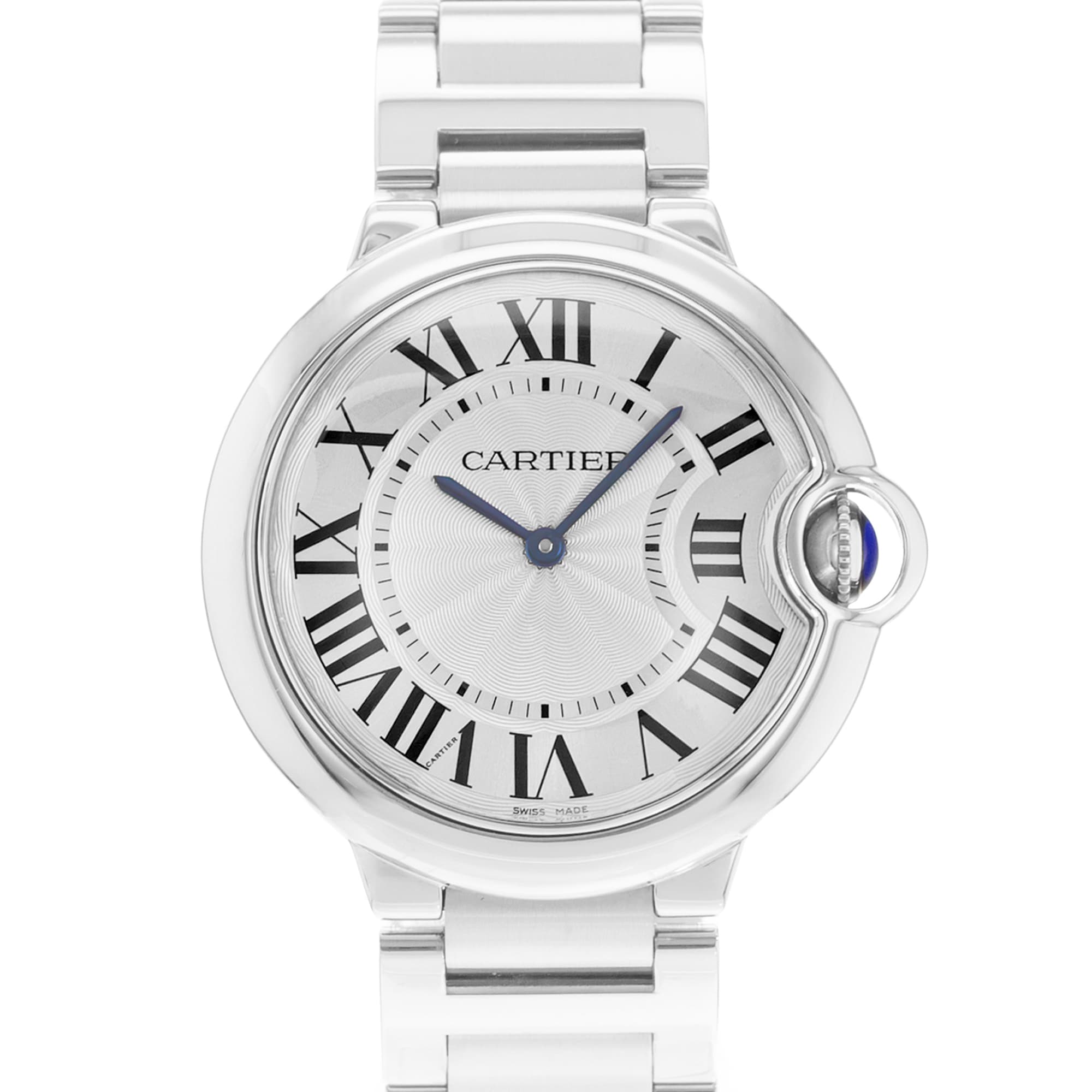 Cartier Ballon Bleu 36mm W69011Z4 3005 Silver Roman Dial Steel Quartz Mens Watch