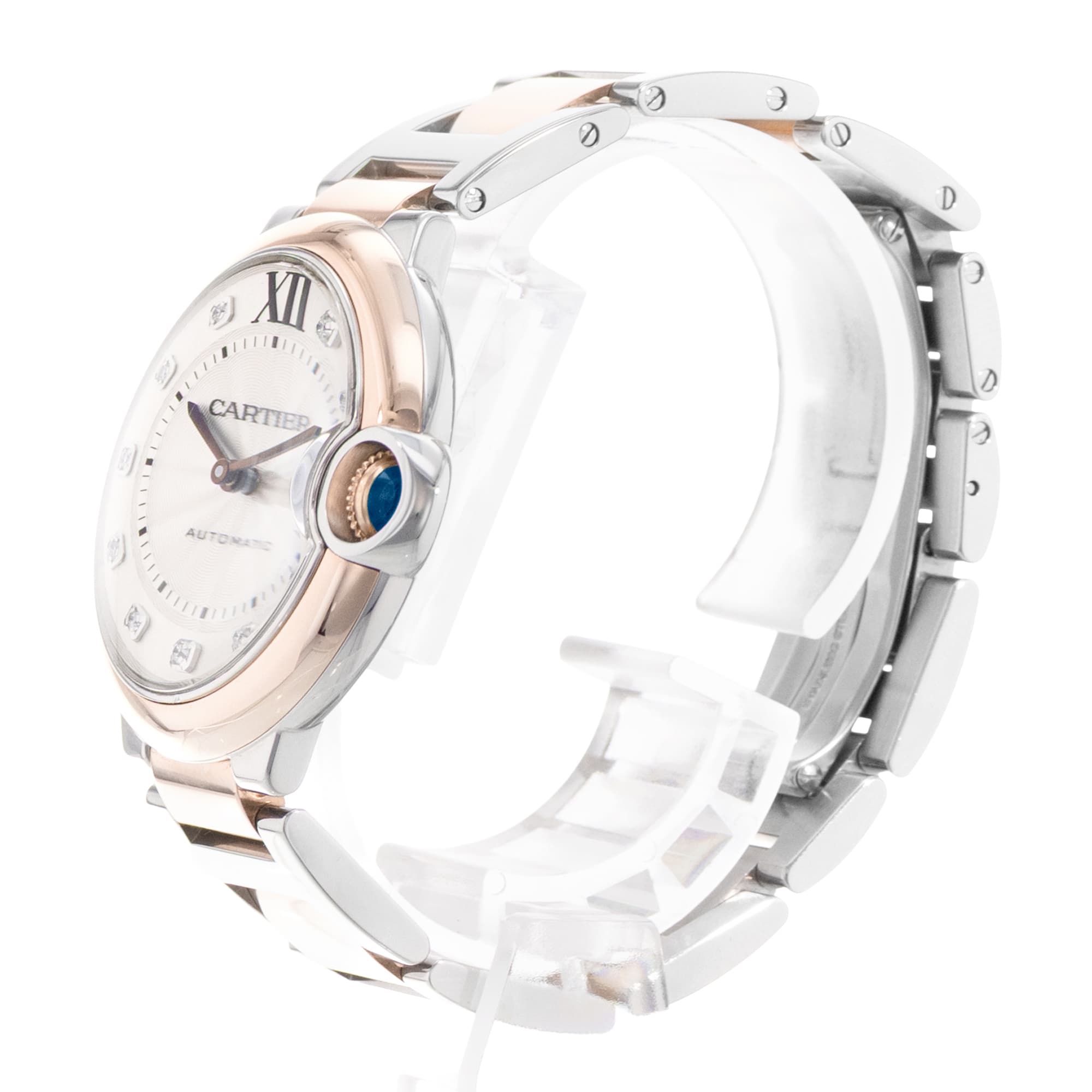 Cartier Ballon Bleu 36mm W3BB0013 3754 Silver Diamond Steel Rose Gold Mens Watch