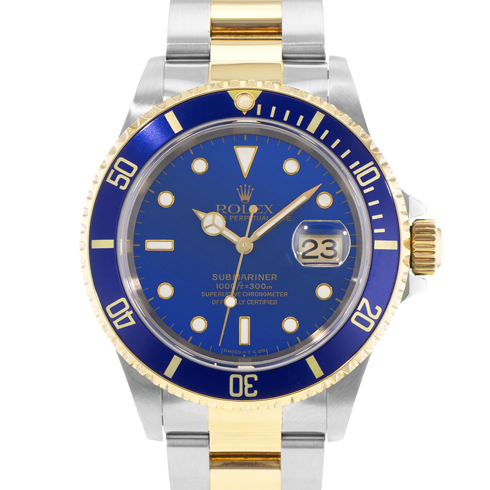 Rolex Submariner Date 16613 40mm Blue Steel Gold Oyster Mens Watch 1998