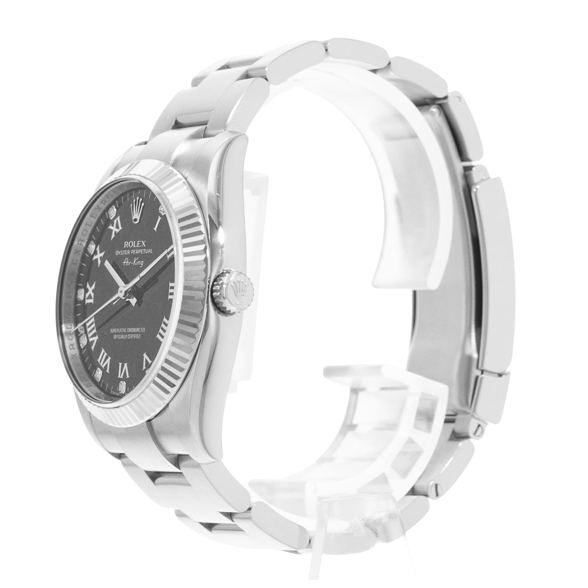 Rolex Air King 34 114234 Black Roman Diamond Steel Oyster Mens Watch 2007