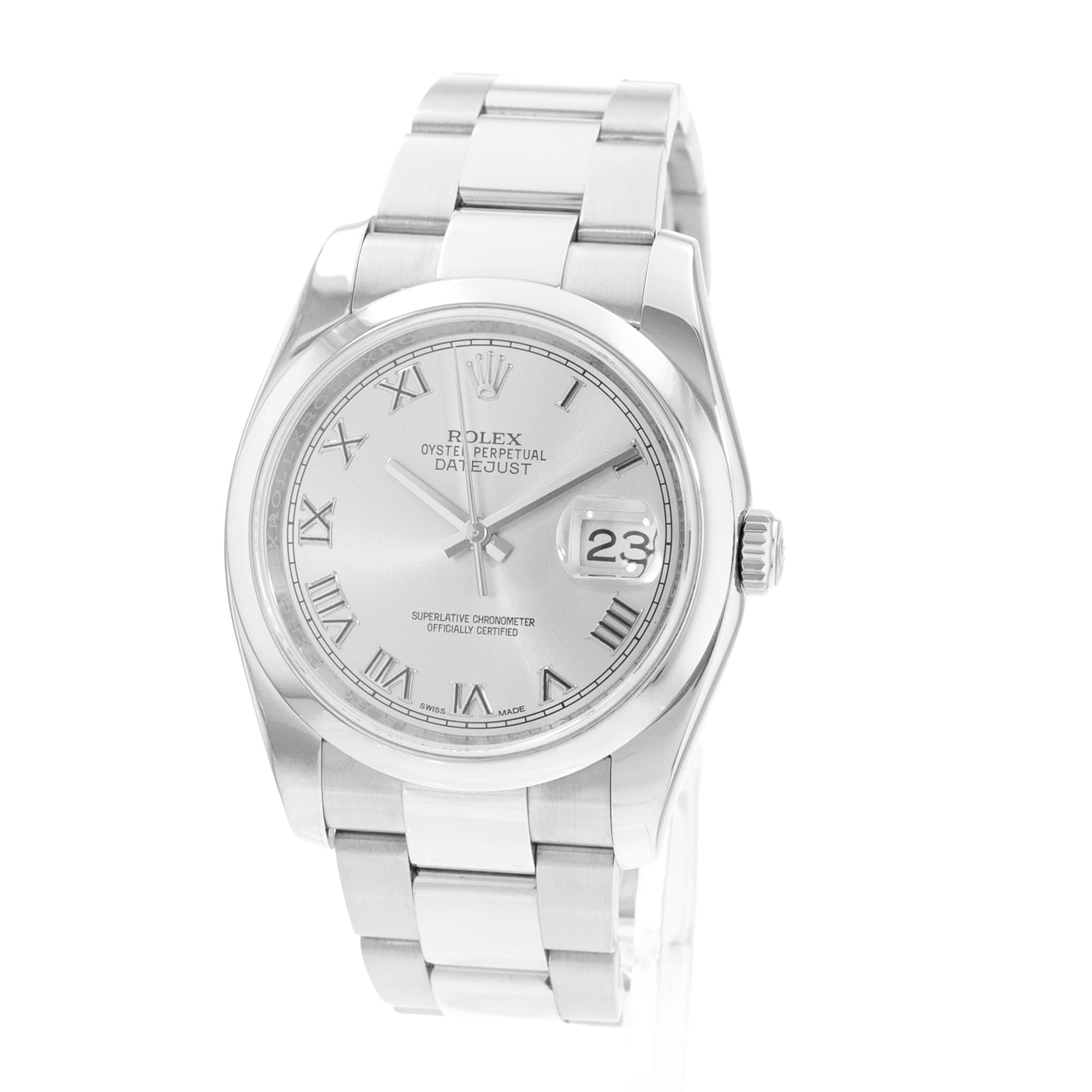 Rolex Datejust 36 116200 Silver Roman Steel Oyster Mens Watch Card 2014