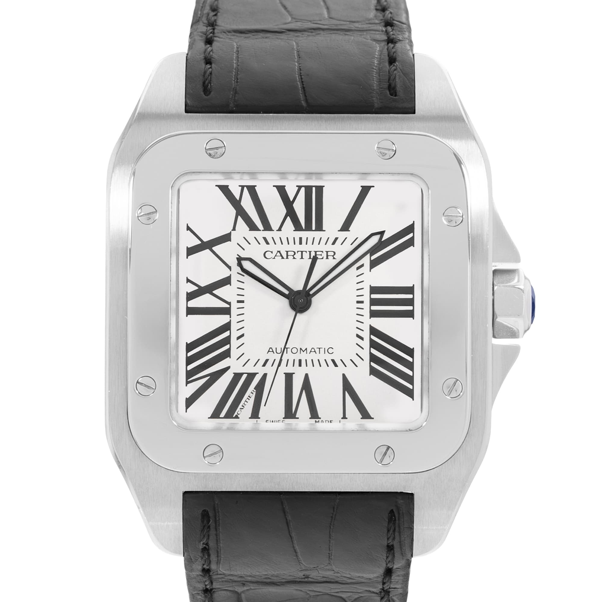 Cartier Santos 100 W20073X8 2656 38mm Silver Roman Steel Mens Watch Papers