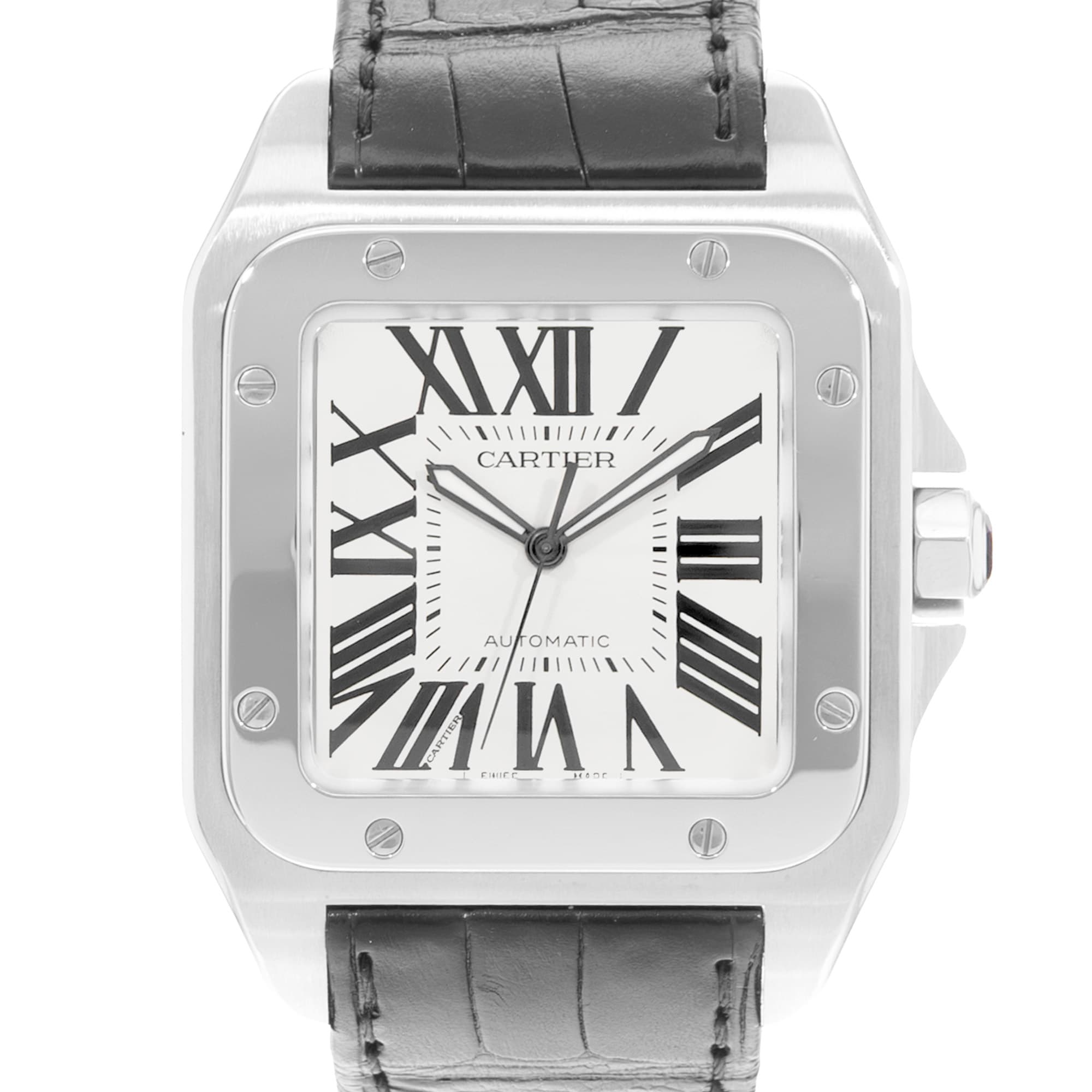 Cartier Santos 100 W20073X8 2656 38mm Large Silver Dial Steel Mens Watch Papers