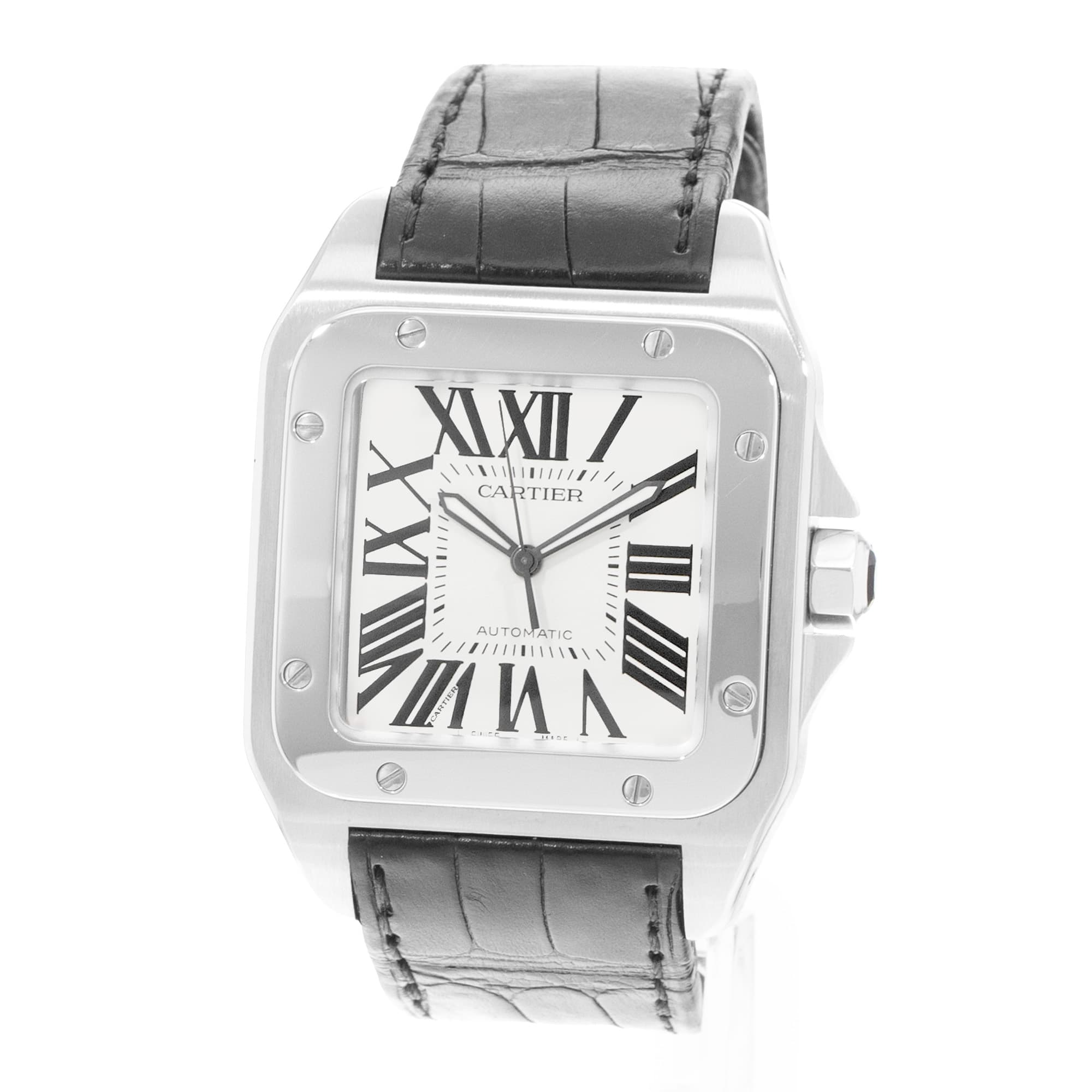 Cartier Santos 100 W20073X8 2656 38mm Large Silver Dial Steel Mens Watch Papers