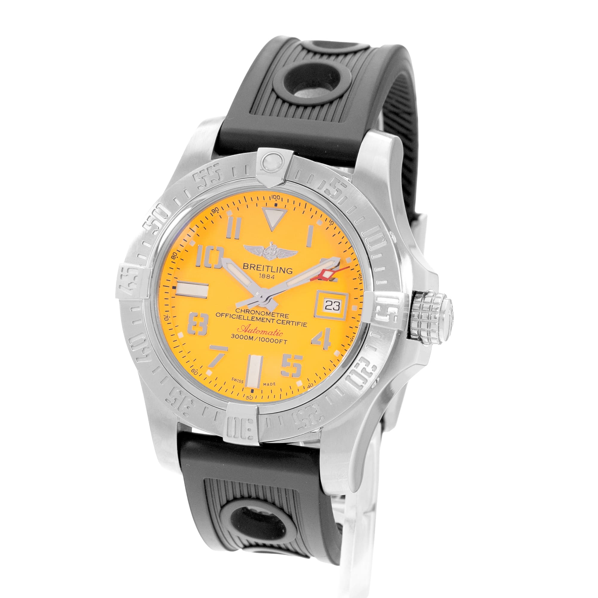 Breitling Avenger II Seawolf A17331 45mm Yellow Dial Steel Mens Watch Box Card