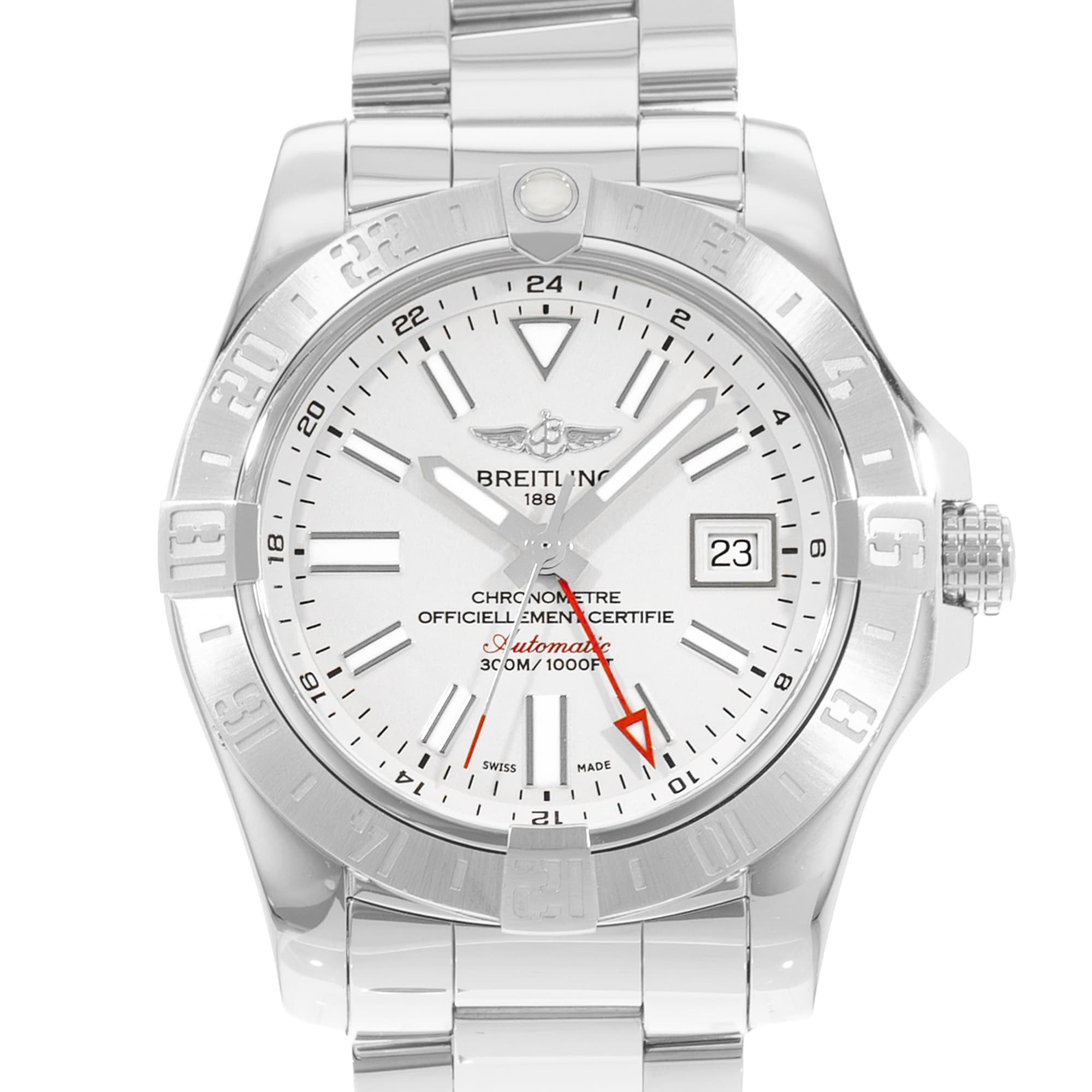 Breitling Avenger II A32390 43mm Silver Dial Steel Mens Watch Card