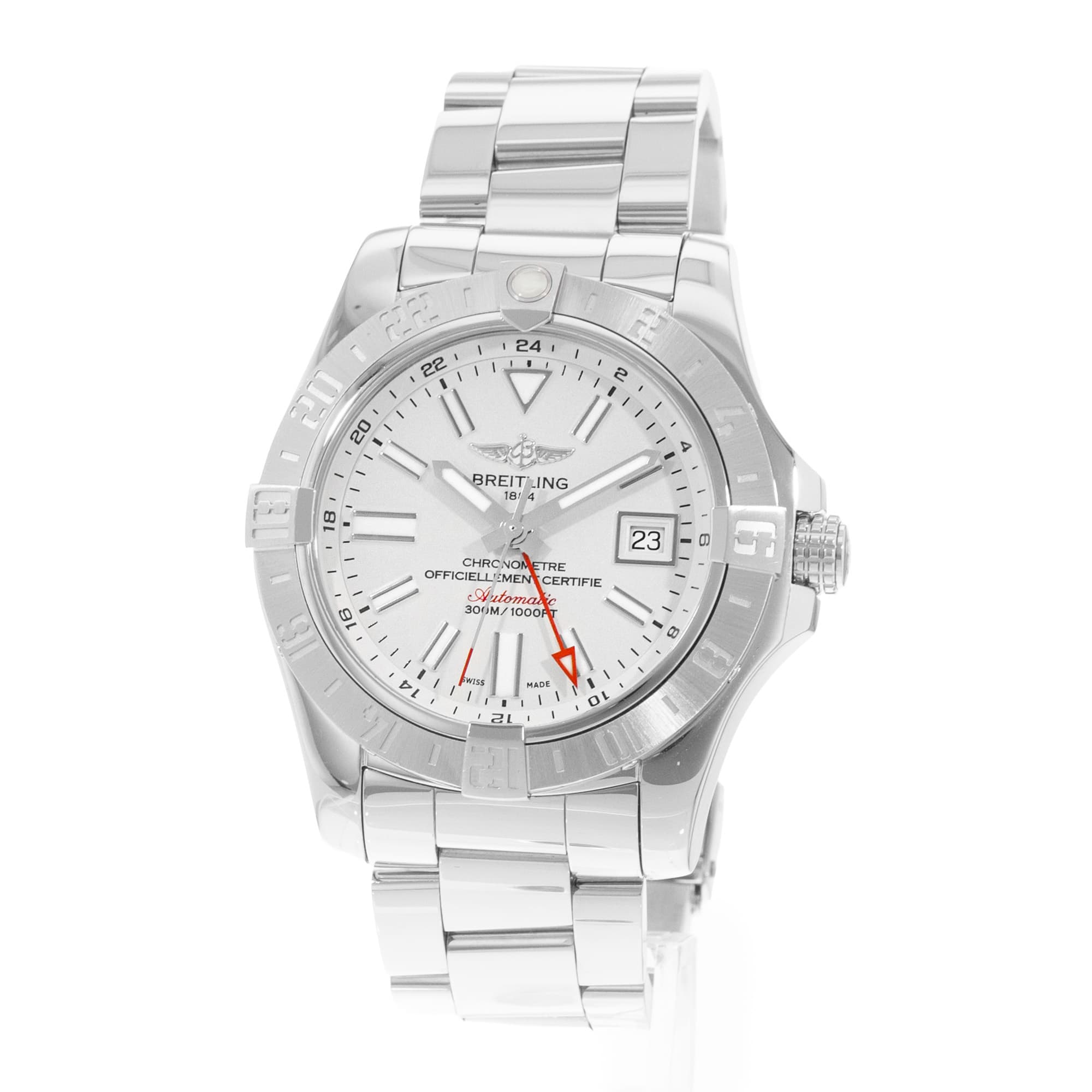 Breitling Avenger II A32390 43mm Silver Dial Steel Mens Watch Card
