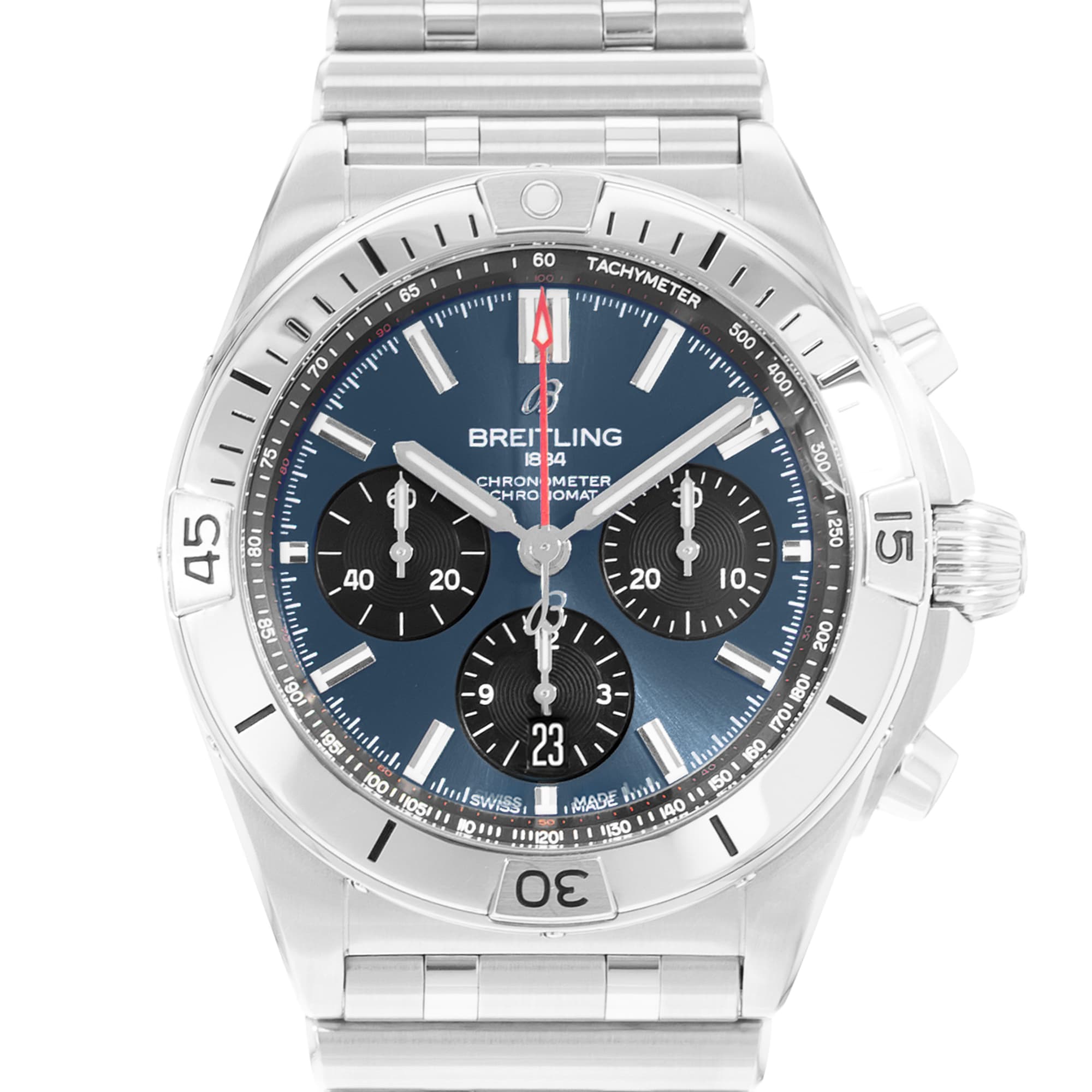 Breitling Chronomat AB0134101C1A1 42mm Blue Dial Steel Mens Watch Box Card