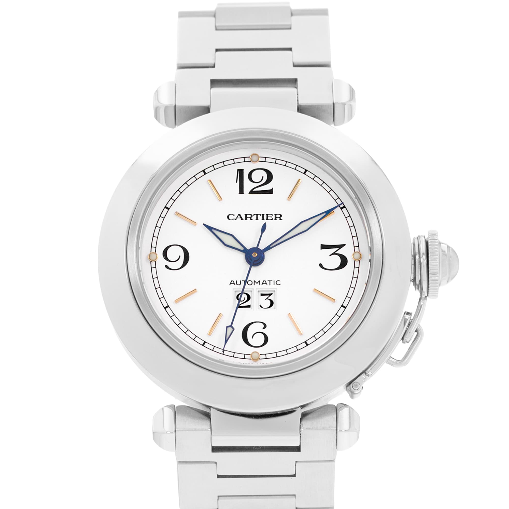 Cartier Pasha C W31044M7 2475 35mm Silver Roman Dial Steel Mens Watch