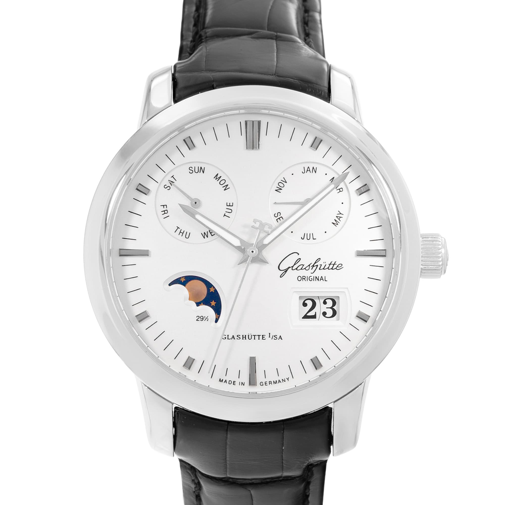 Glashutte Original Senator 100-06-13-02-04 40mm Calendar Steel Mens Watch Papers