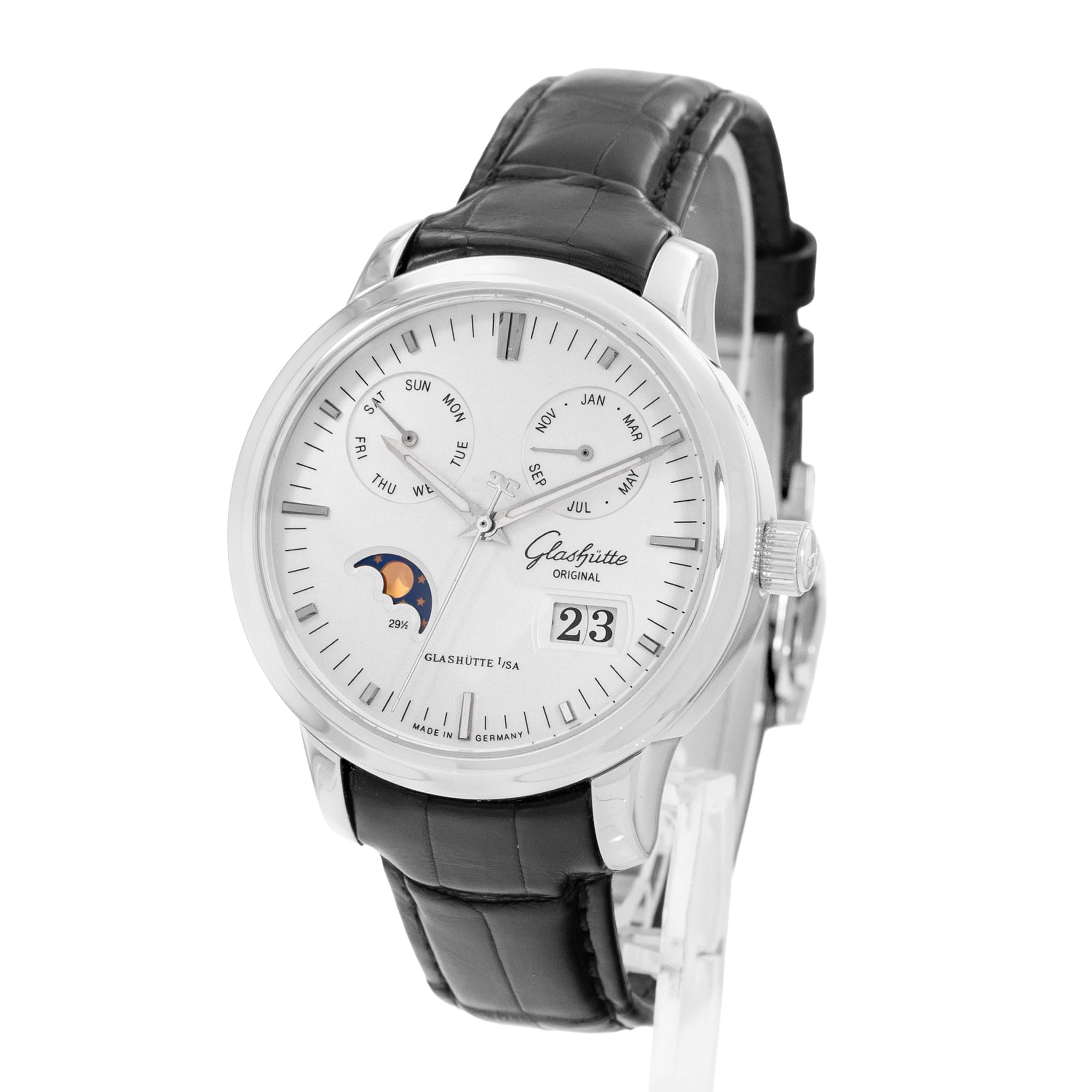 Glashutte Original Senator 100-06-13-02-04 40mm Calendar Steel Mens Watch Papers